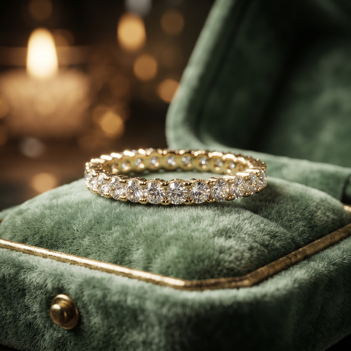 Genuine Diamond Eternity Ring In 10K/18K Solid Gold and Silver