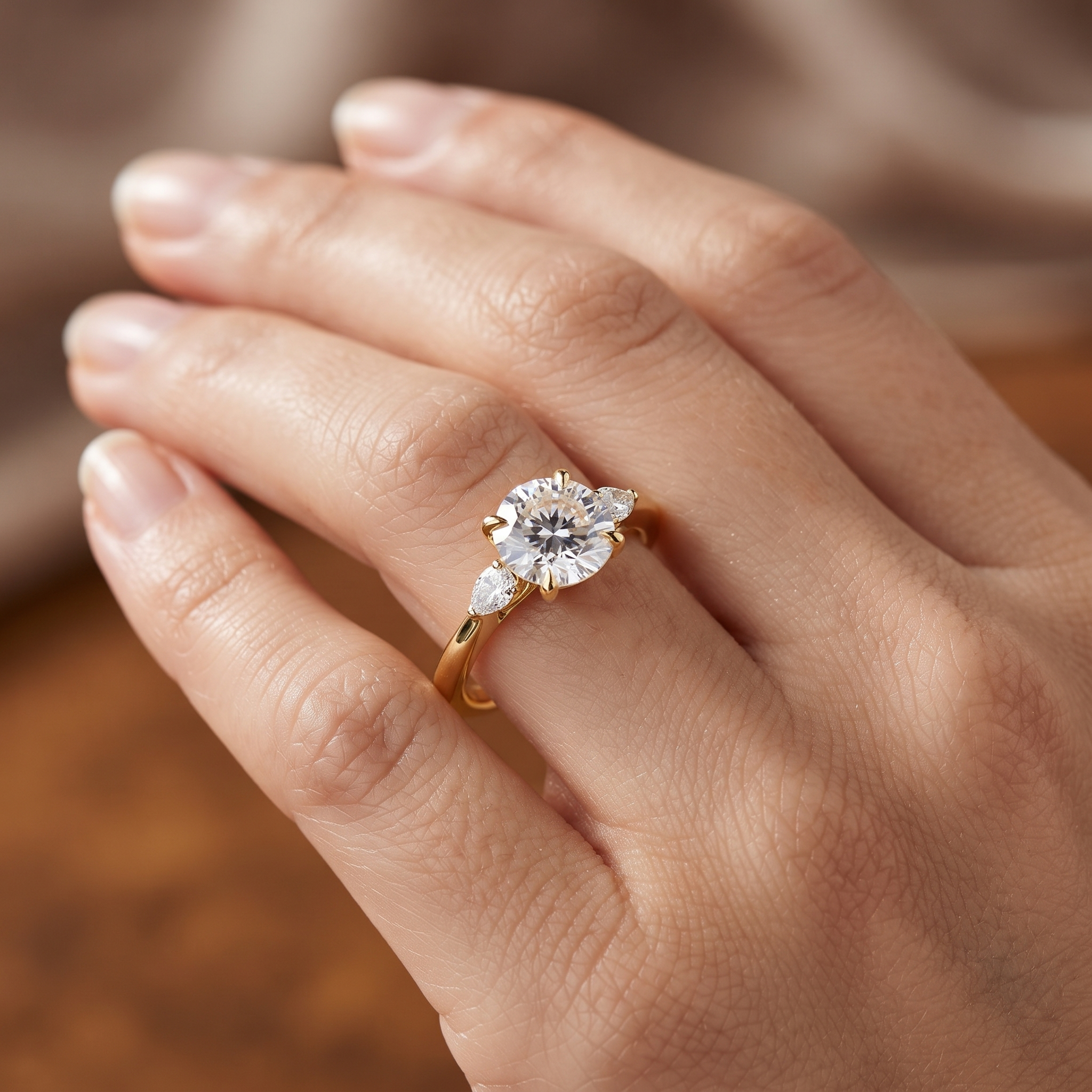 Round Cut Solitaire Engagement Ring & Matching Band Set, Yellow Gold, Milgrain Accents