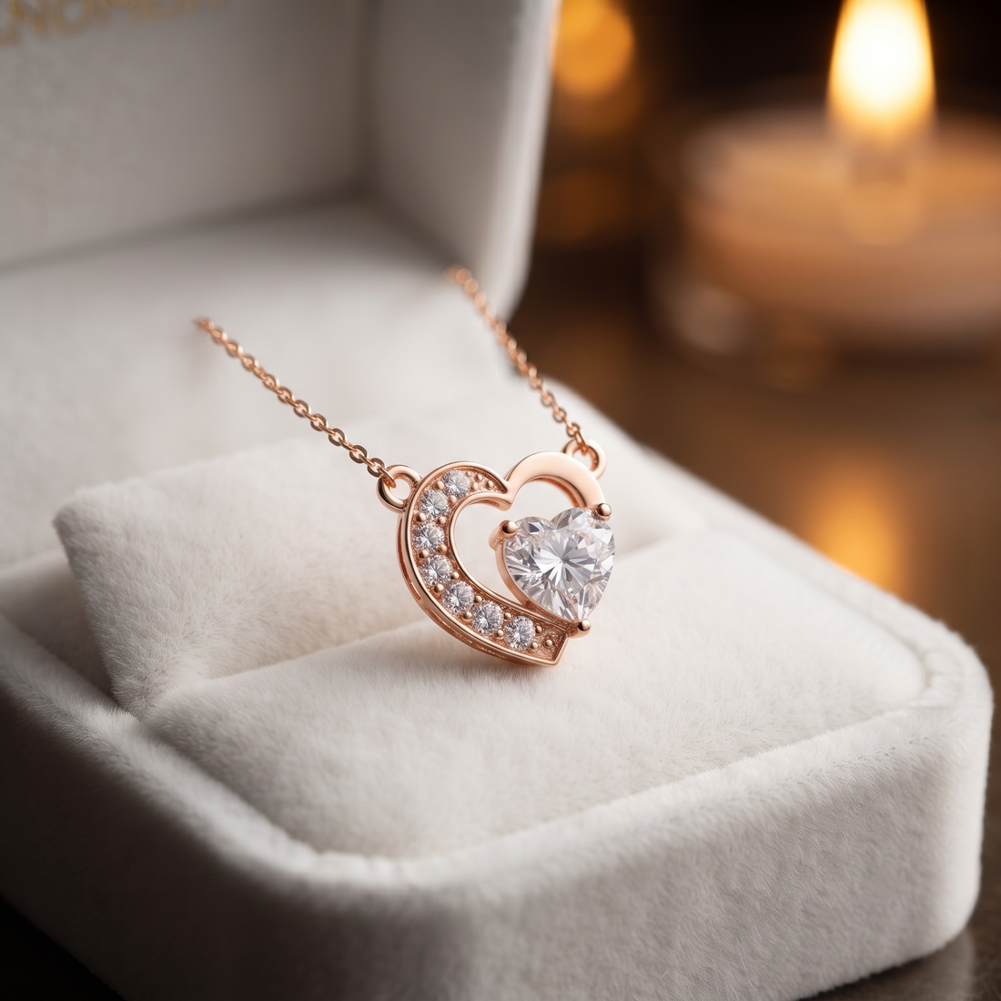 Rose Gold Heart Pendant Necklace with Sparkling Cubic Zirconia - Dainty Romantic Gift for Her