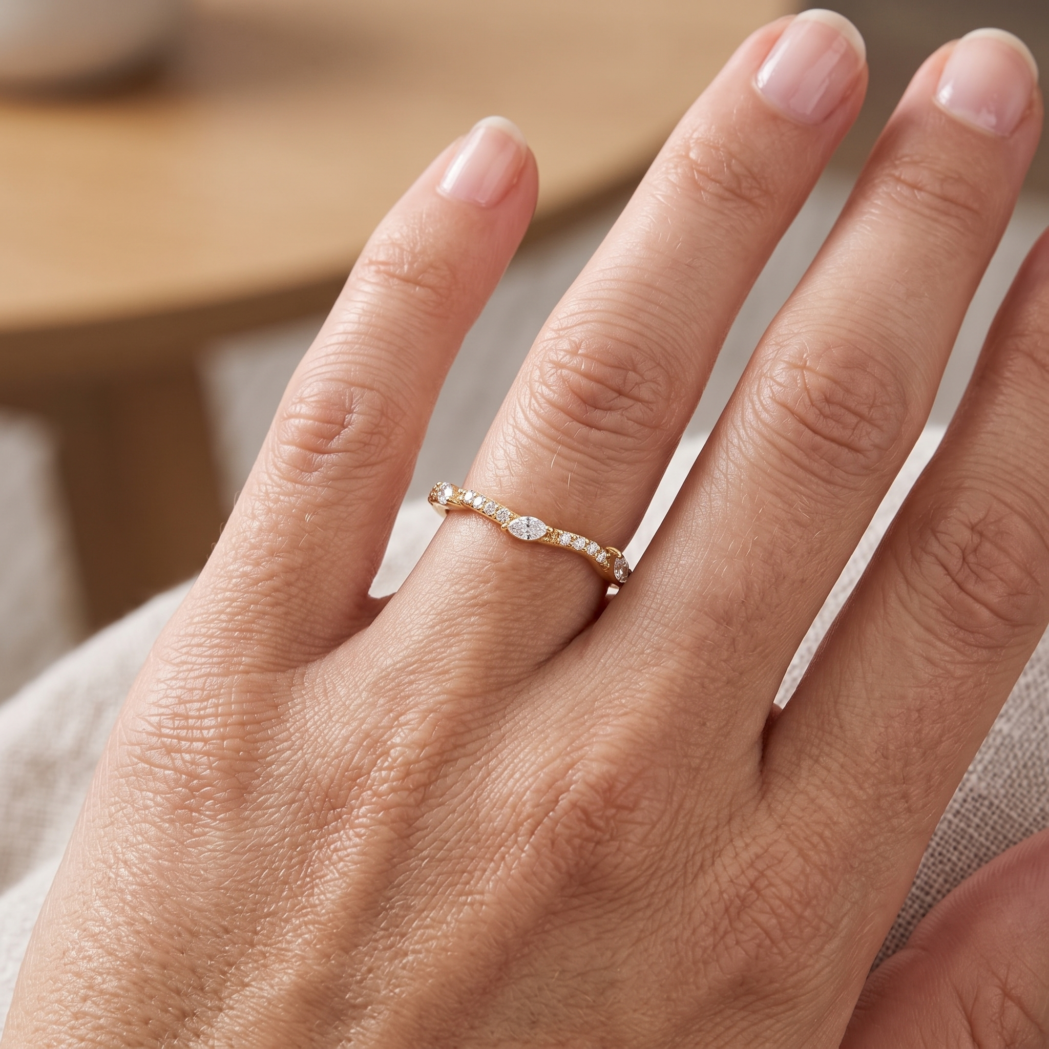 Lab Grown Diamond Engagement Ring Set, Nature Inspired Leaf Vine Design, Curved Wedding Band