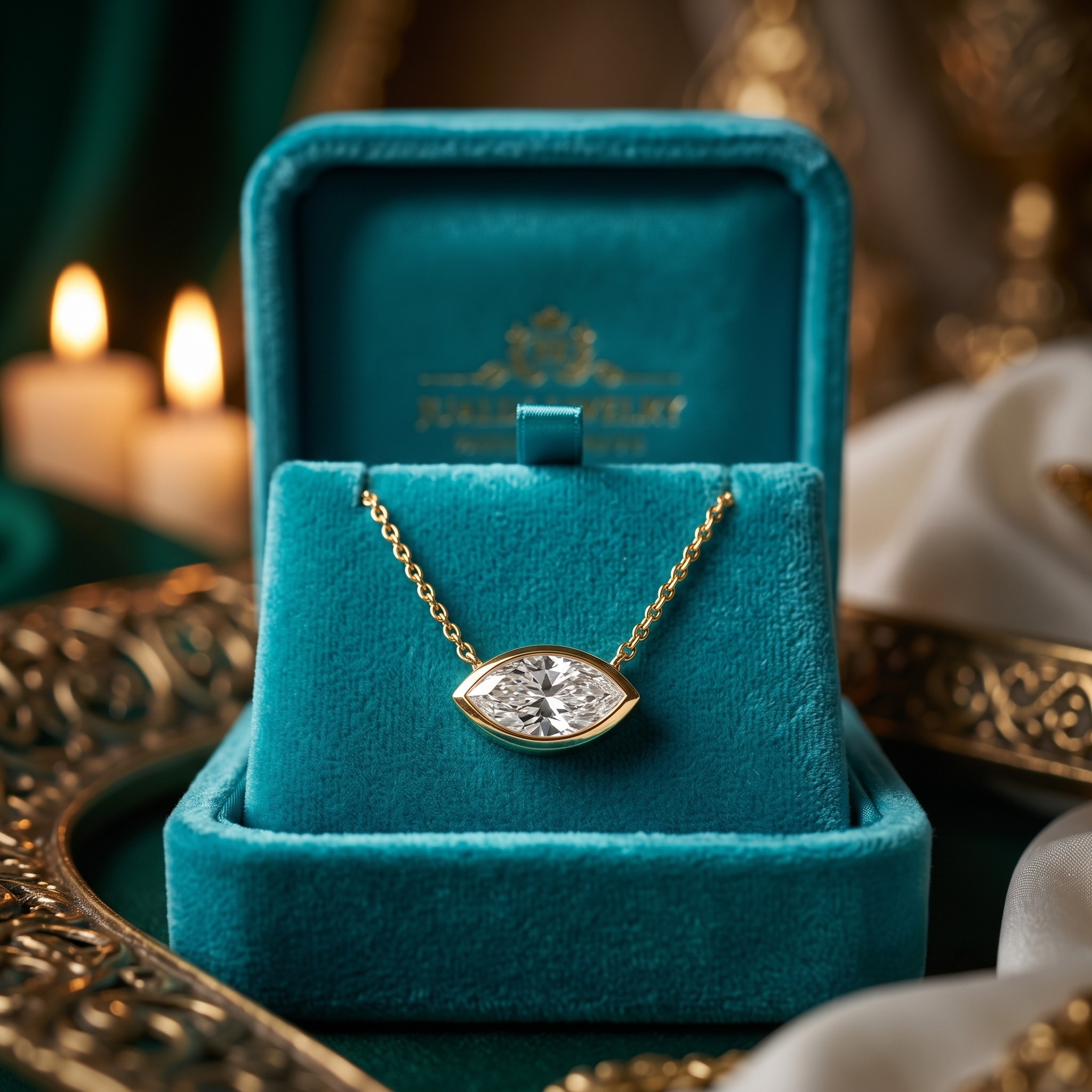 Marquise Lab Grown Diamond Pendant, Bezel Set Necklace, Minimalist Gold Jewelry