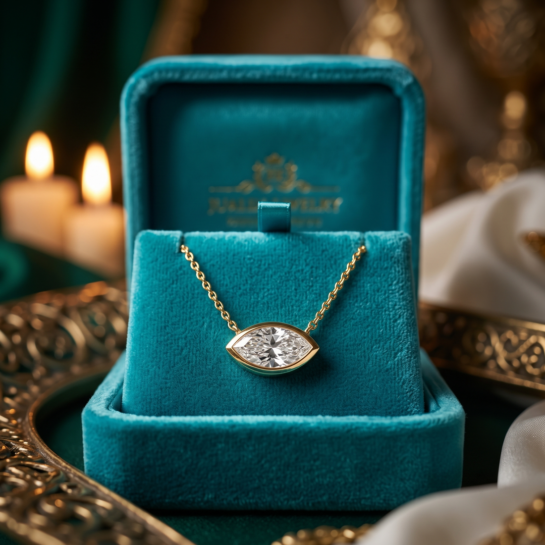 Marquise Lab Grown Diamond Pendant, Bezel Set Necklace, Minimalist Gold Jewelry