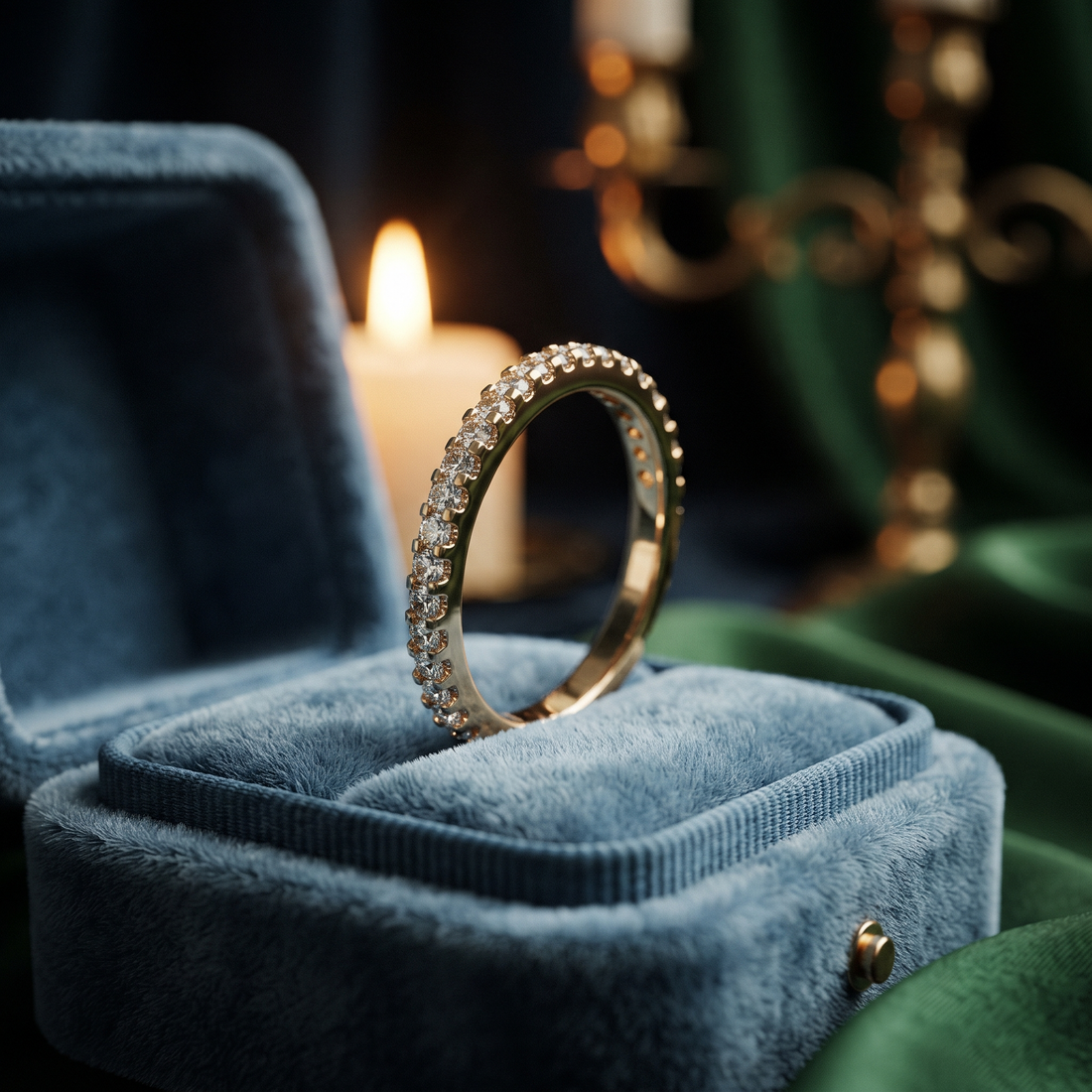 Thin Diamond Eternity Band, Micro-Pave Setting, 10K/14K Gold, Sterling Silver