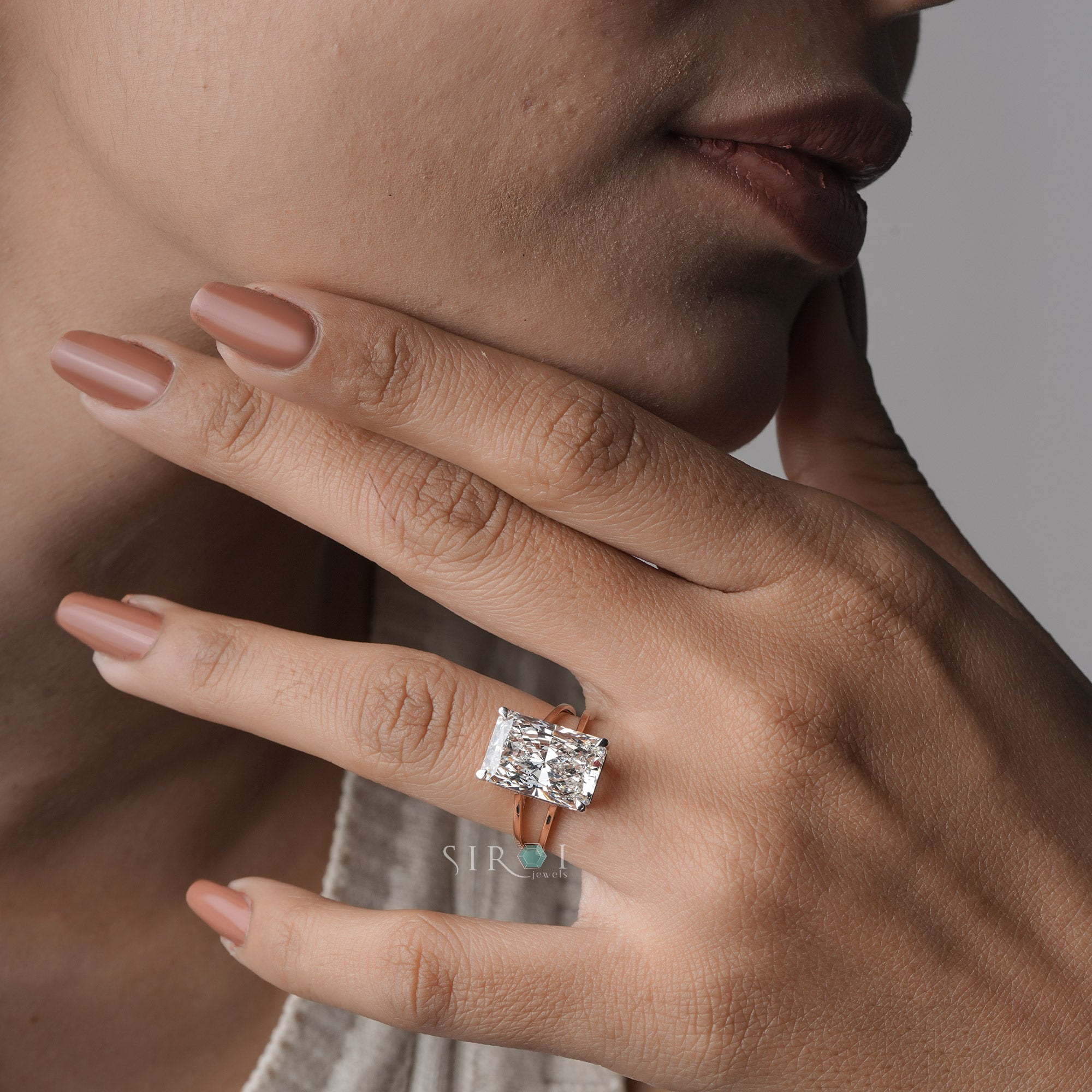 Radiant Cut Solitaire Engagement Ring with Rose Gold Split-Shank Band
