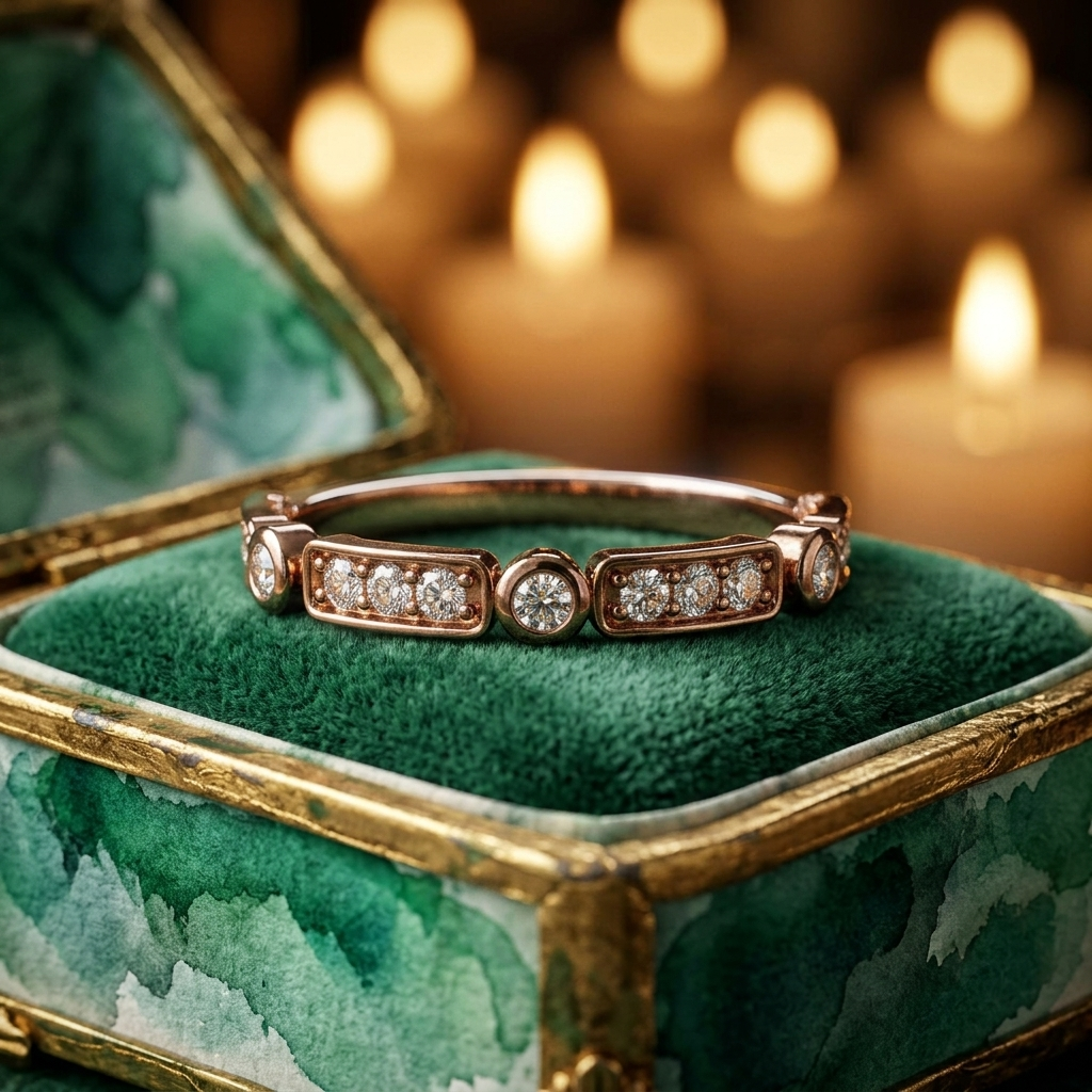 Art Deco Milgrain Diamond Band, Rose Gold Stacking Ring, Alternative Wedding Band