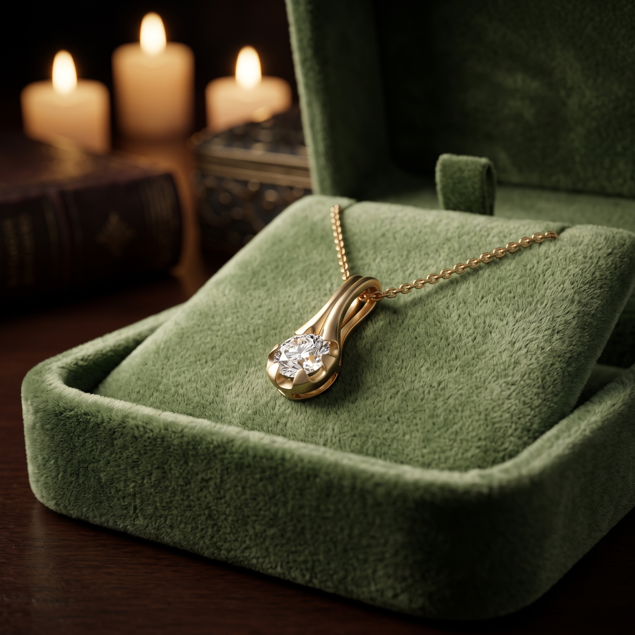 Round Cut Diamond Drop Pendant Necklace, Minimalist Gold Chain, Teardrop Solitaire