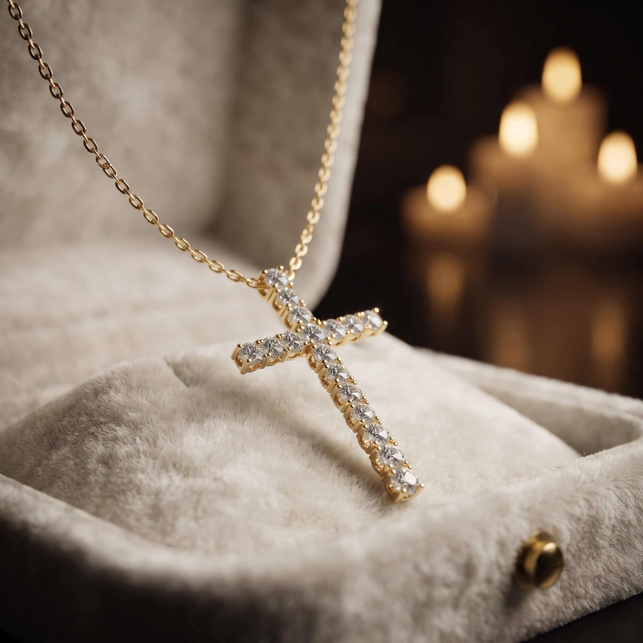 14K Gold Pave Diamond Cross Pendant Necklace, Dainty Faith Jewelry