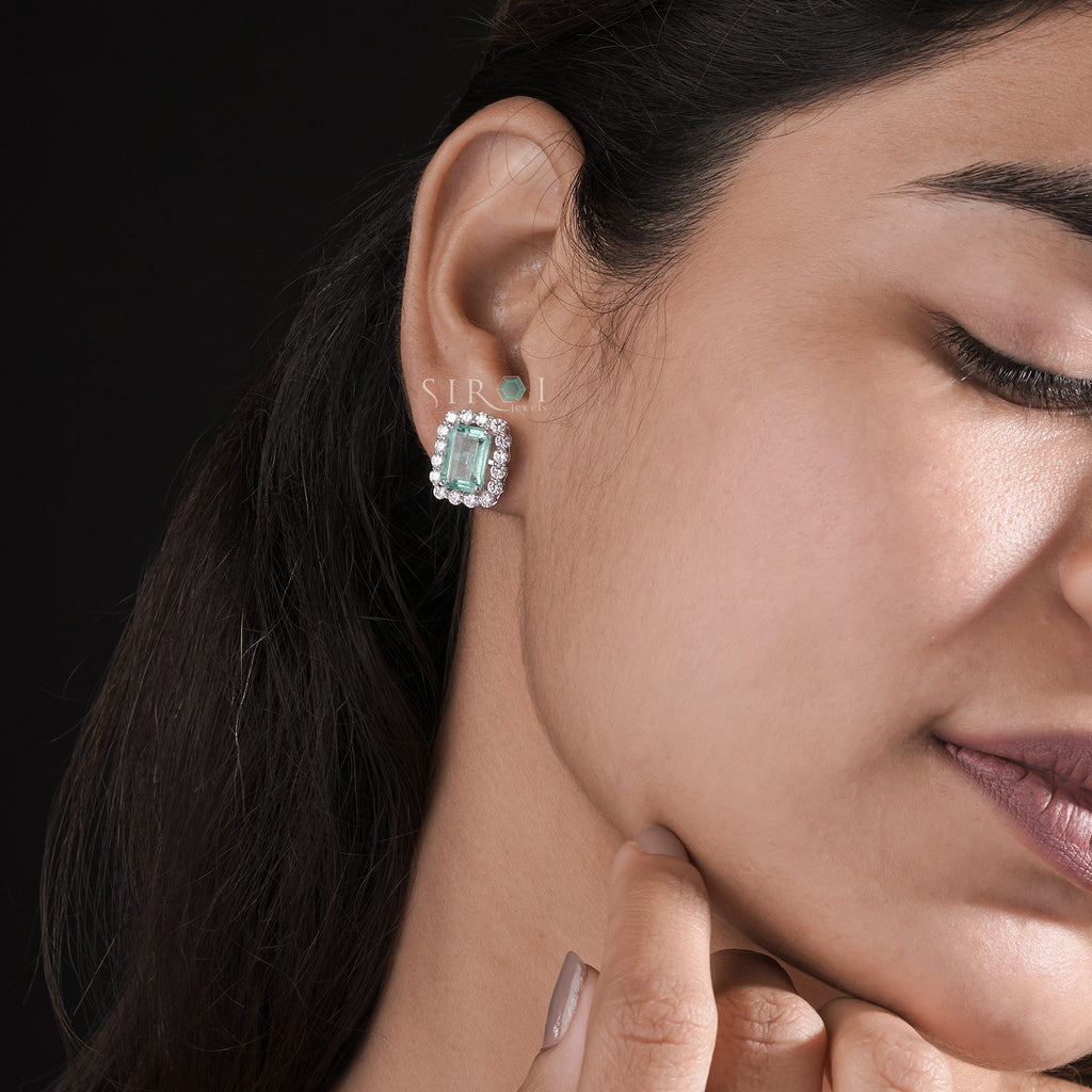 Vintage-Inspired Emerald and Diamond Halo Cluster Studs