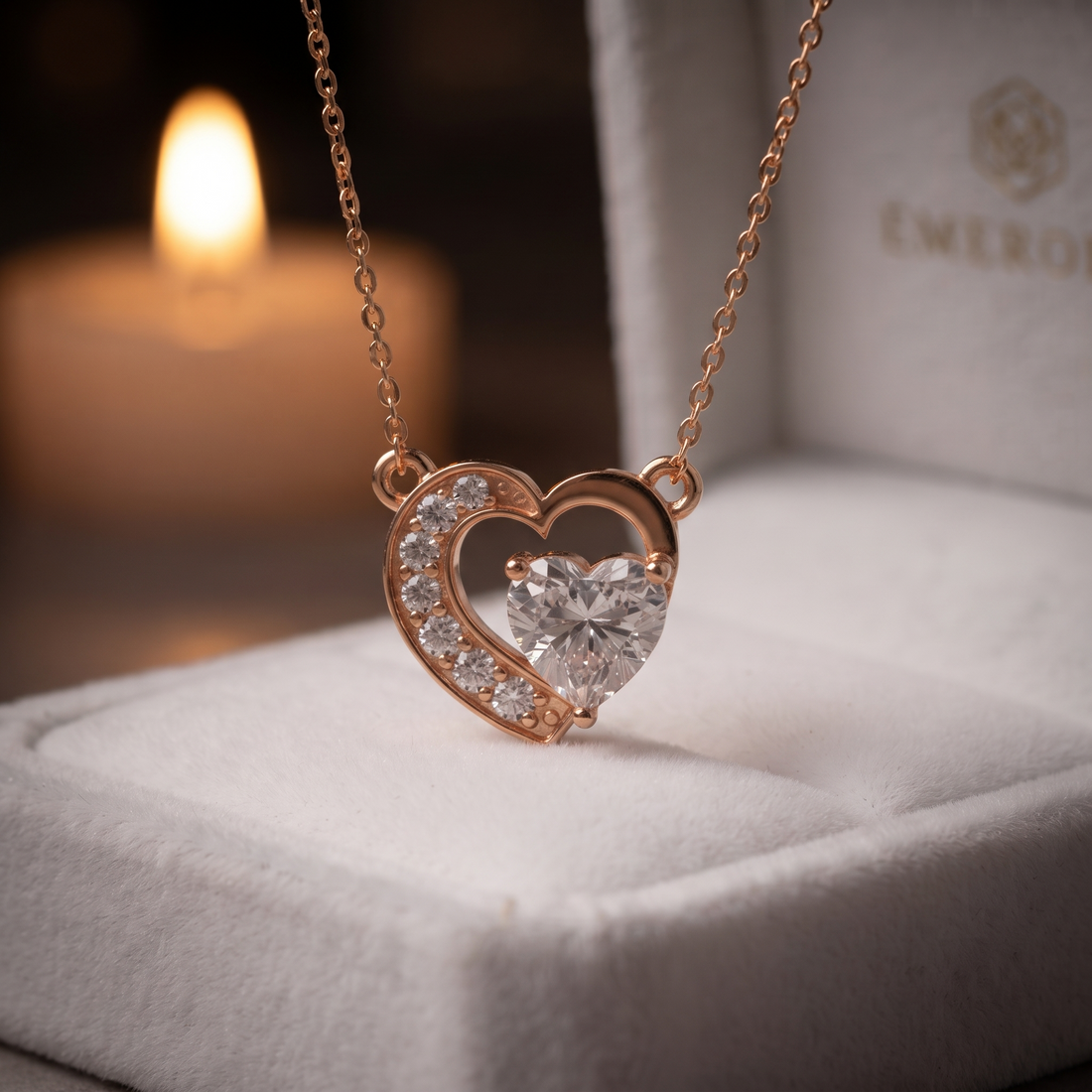 Rose Gold Heart Pendant Necklace with Sparkling Cubic Zirconia - Dainty Romantic Gift for Her