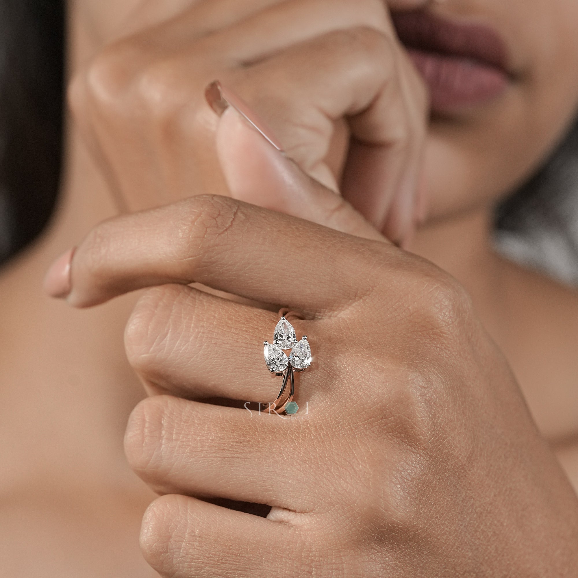 Trio Pear Diamond Bypass Ring