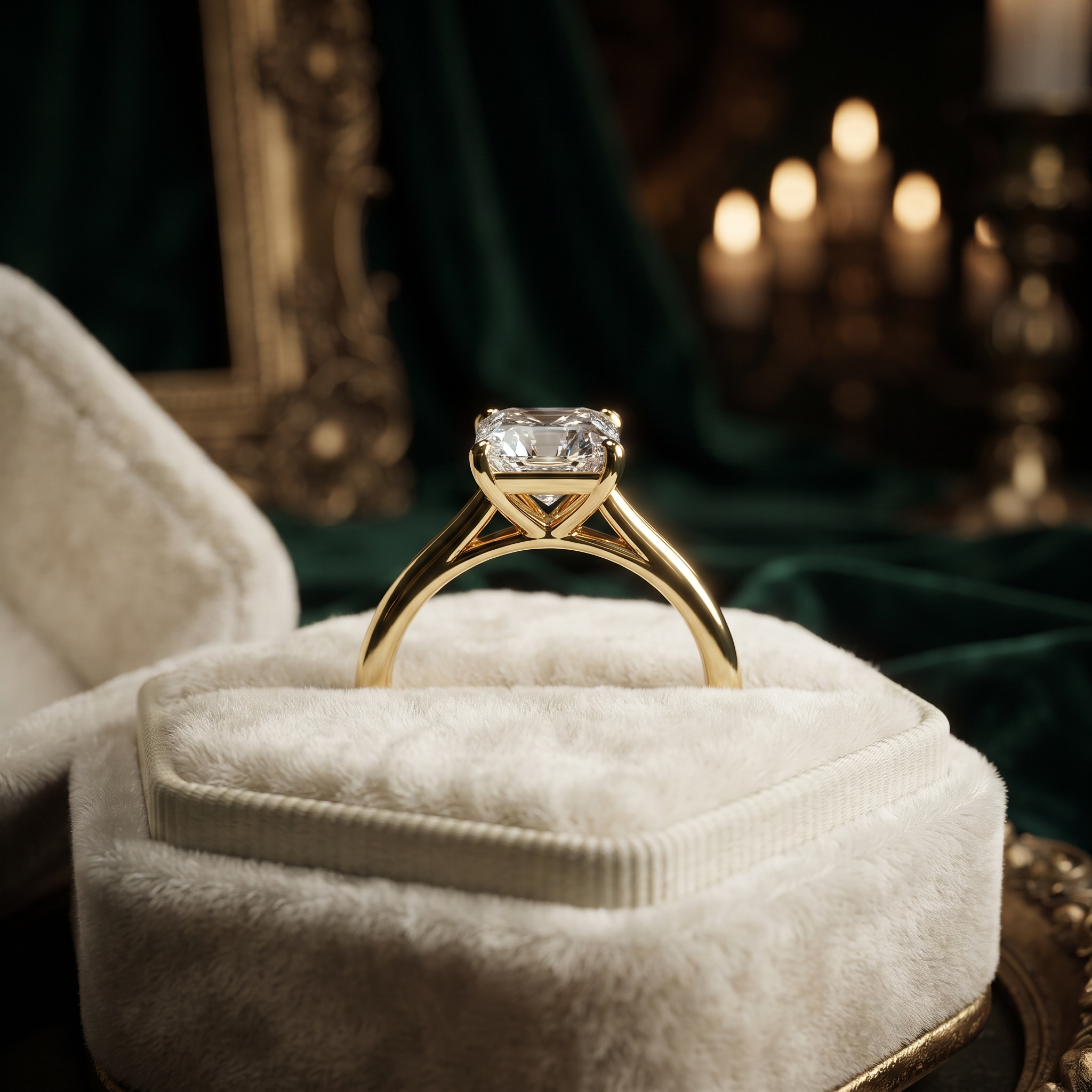Asscher Cut Solitaire Engagement Ring In 10K To 14K Gold