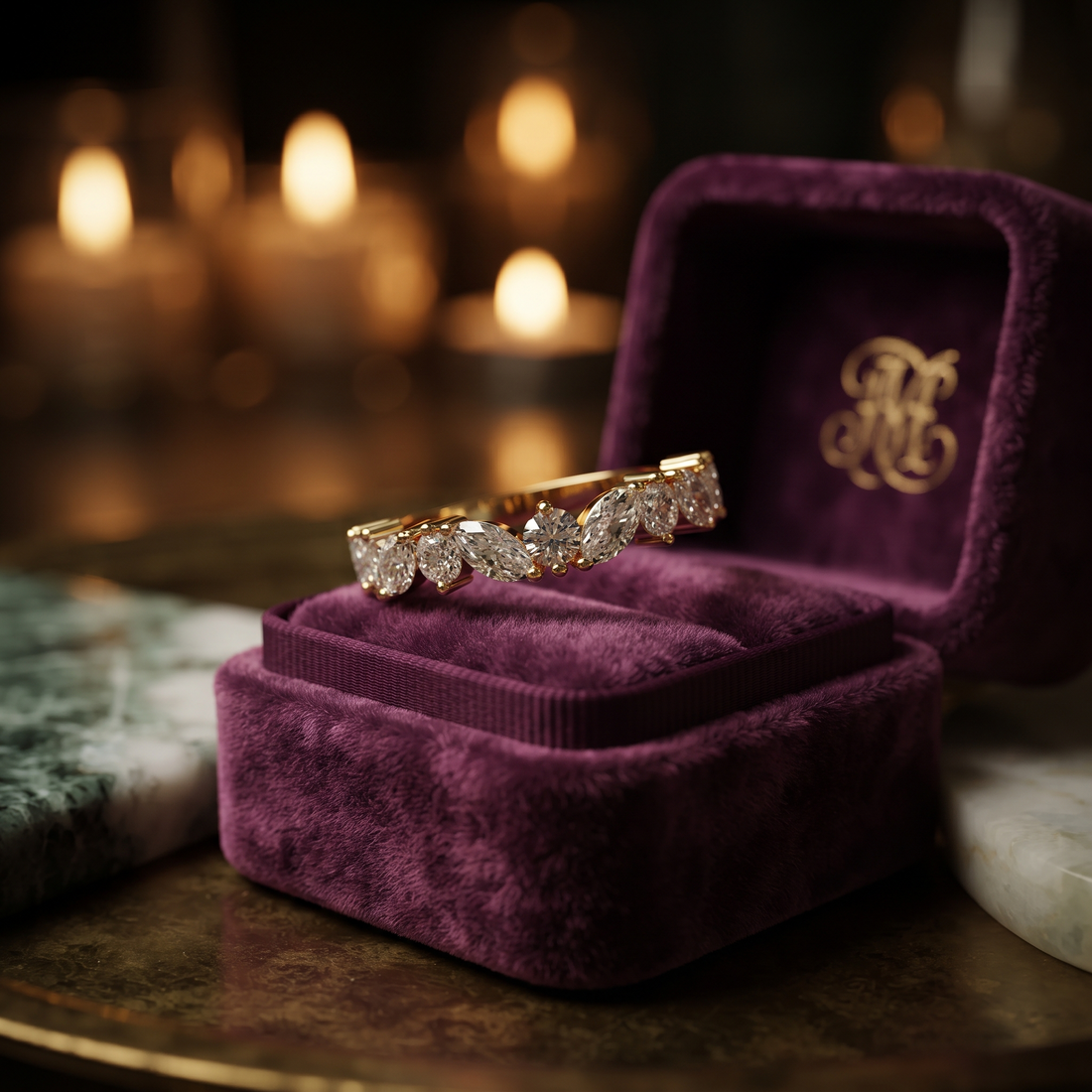 Marquise and Round Diamond Cluster Band
