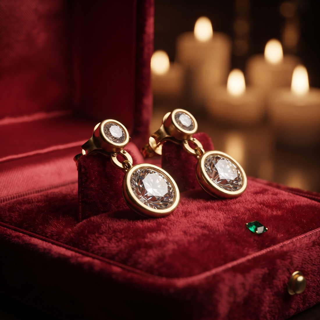 Two-Stone Drop Earrings – Round Cut Diamond Simulant Earrings in Gold and Sterling silver