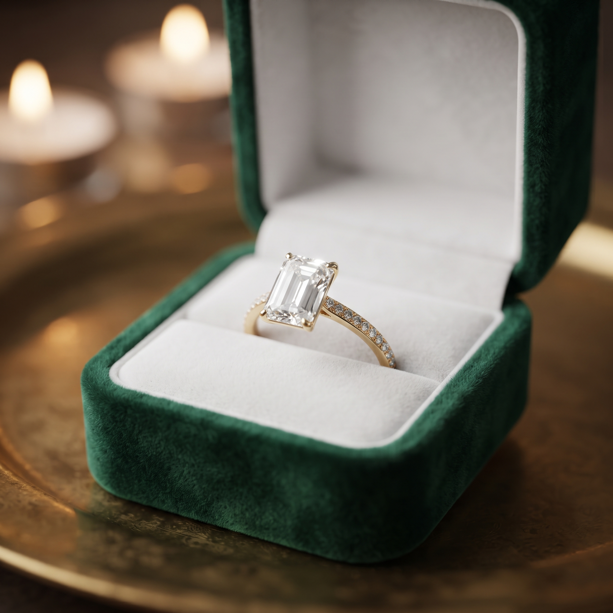 Classic Emerald Cut Engagement Ring with Pavé Band