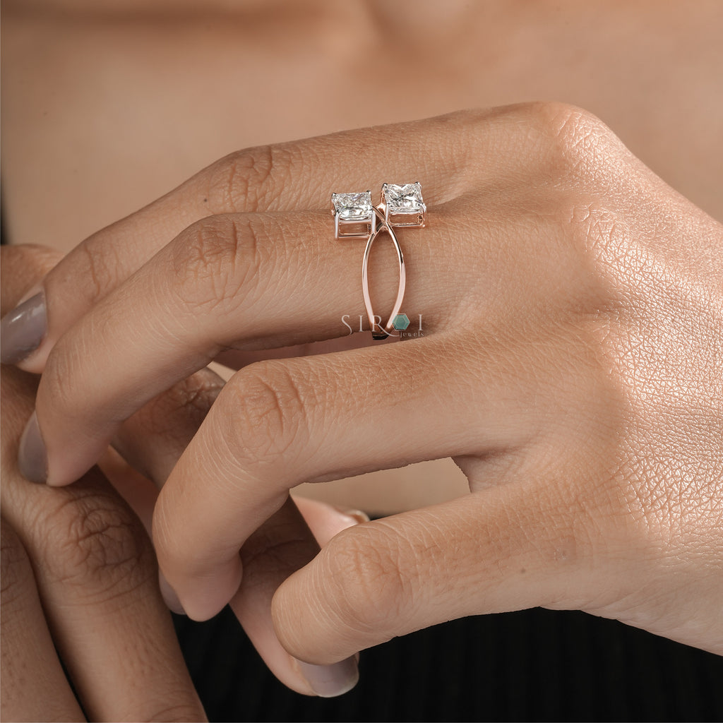 Contemporary Two-Stone Princess Cut Bypass Ring