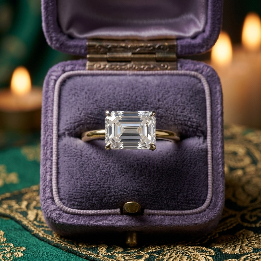 Emerald Cut Lab Grown Diamond Ring, Minimalist Gold Solitaire, Eco-Friendly Engagement Ring