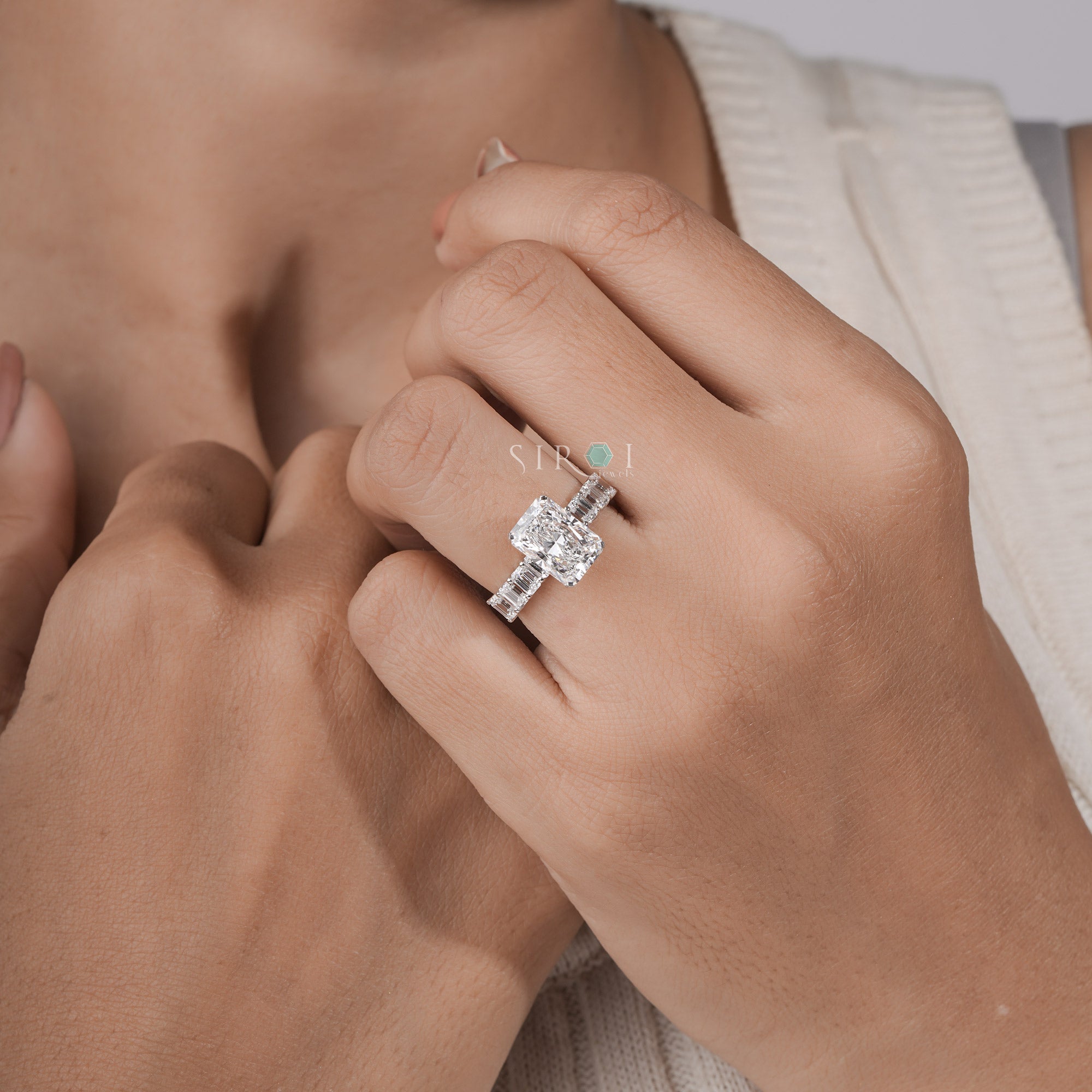 Radiant & Emerald Cut Multi-Stone Diamond Ring – Art Deco Inspired Engagement Ring