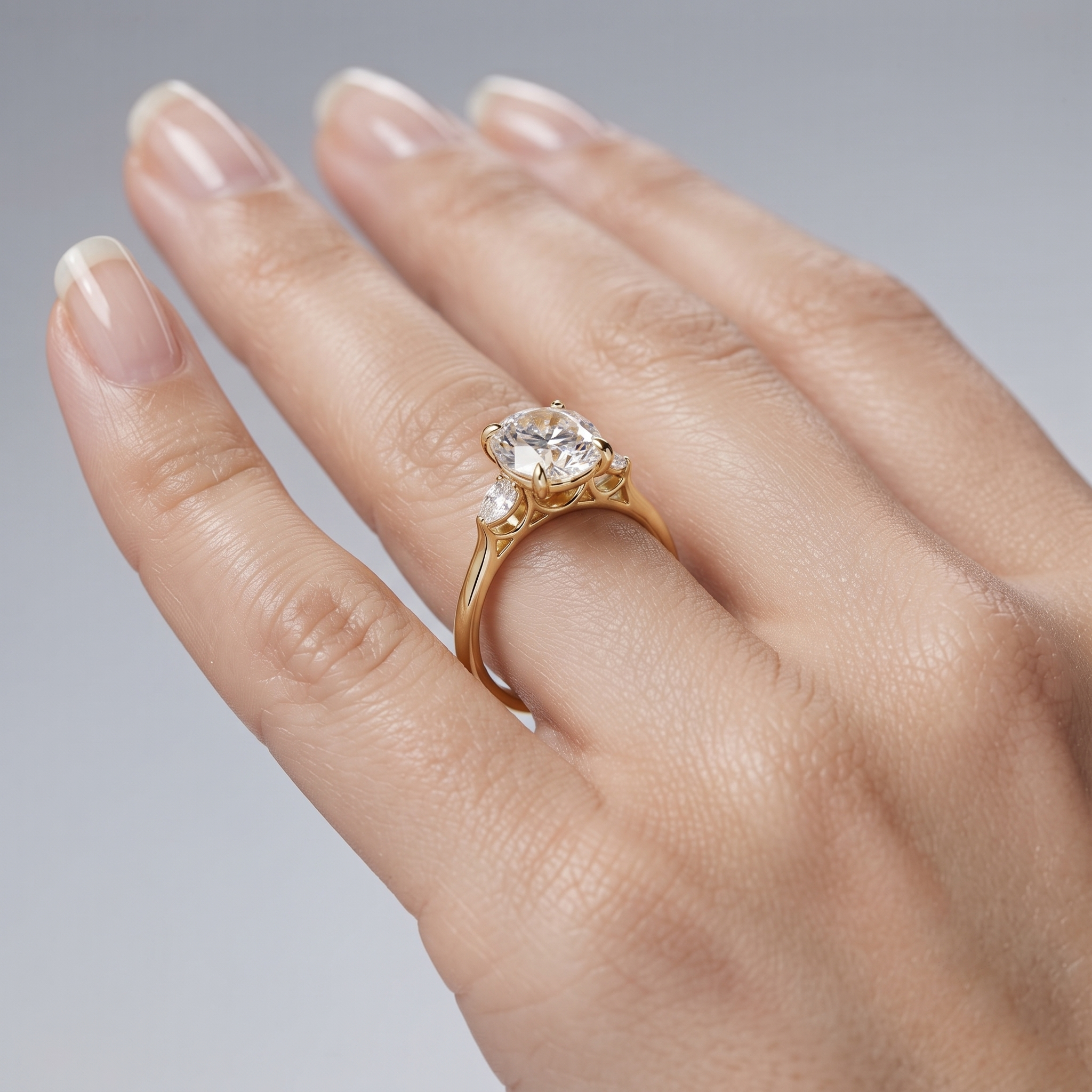 Round Cut Solitaire Engagement Ring & Matching Band Set, Yellow Gold, Milgrain Accents