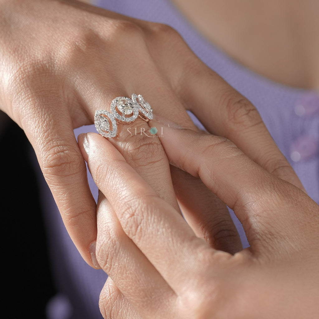 The Trinity Marquise & Oval Diamond Halo Ring