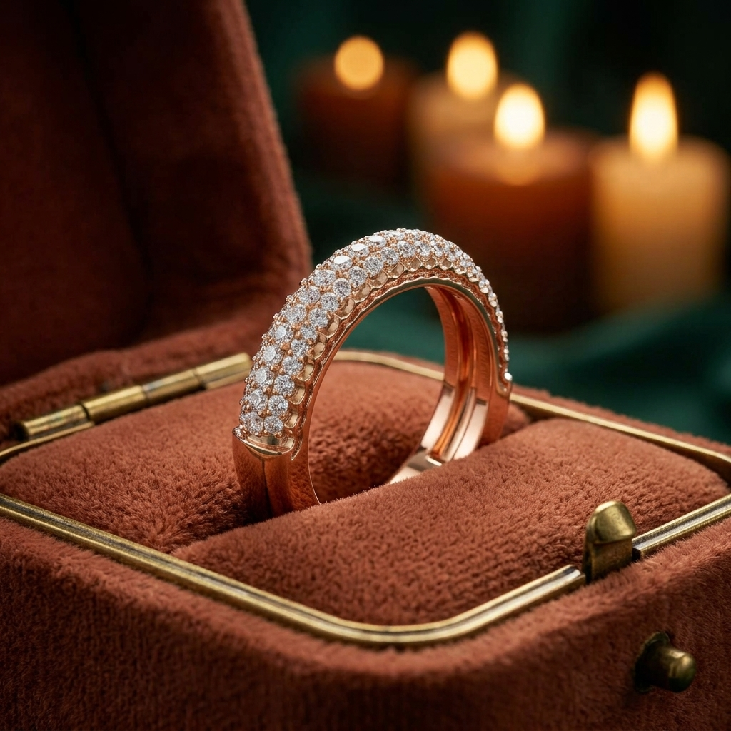 Rose Gold Triple Row Lab Grown Diamond Band, Engagement Ring