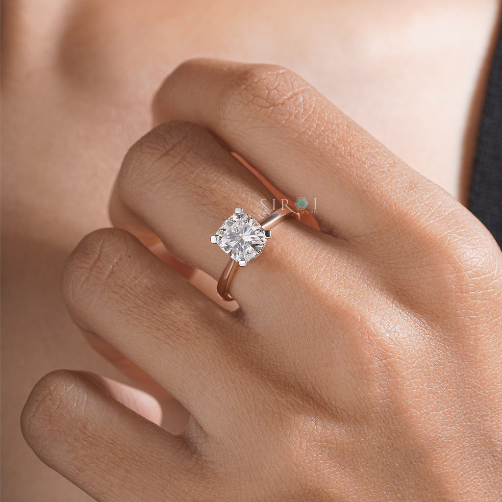 Cushion Cut Diamond Engagement Ring in Rose Gold with Hidden Halo