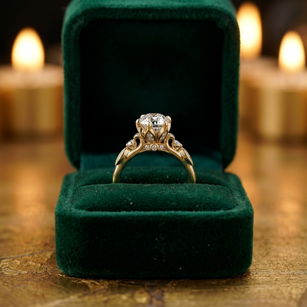 Custom Floral Basket Engagement Ring, Lab Grown Diamond, Hidden Halo Accent