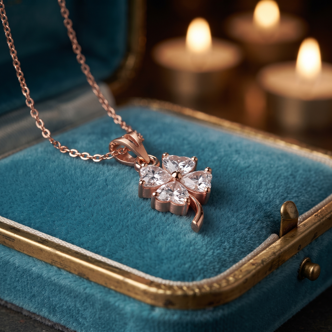 Heart Cut Lab Grown Diamond Clover Pendant Necklace, Minimalist Gold Chain