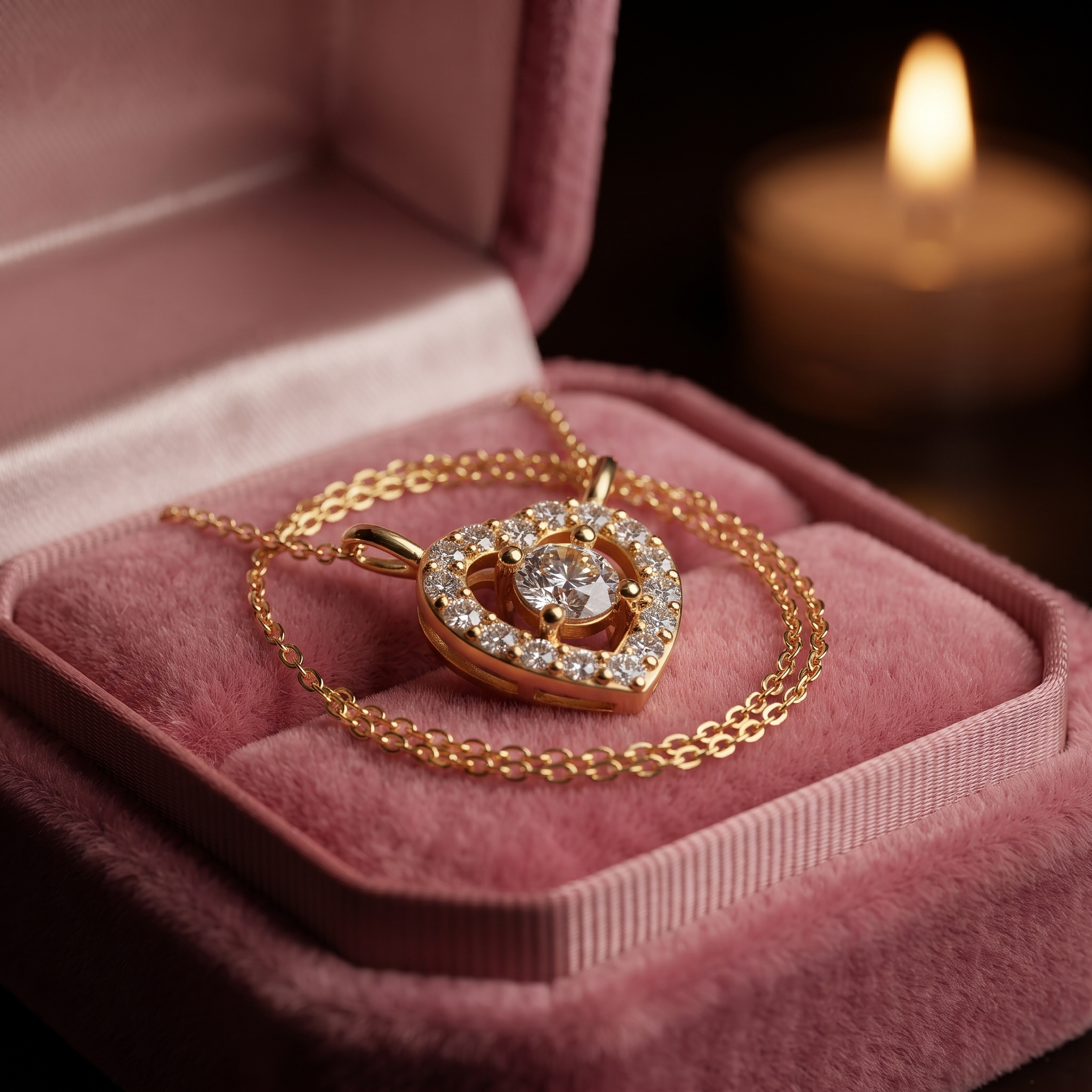 Heart Halo Diamond Pendant Necklace, Dainty Gold Love Jewelry, Romantic Gift