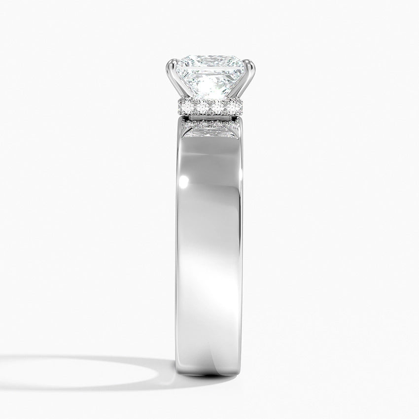 Wide Band Princess Cut Engagement Ring | Hidden Halo, Solid Gold Statement Piece