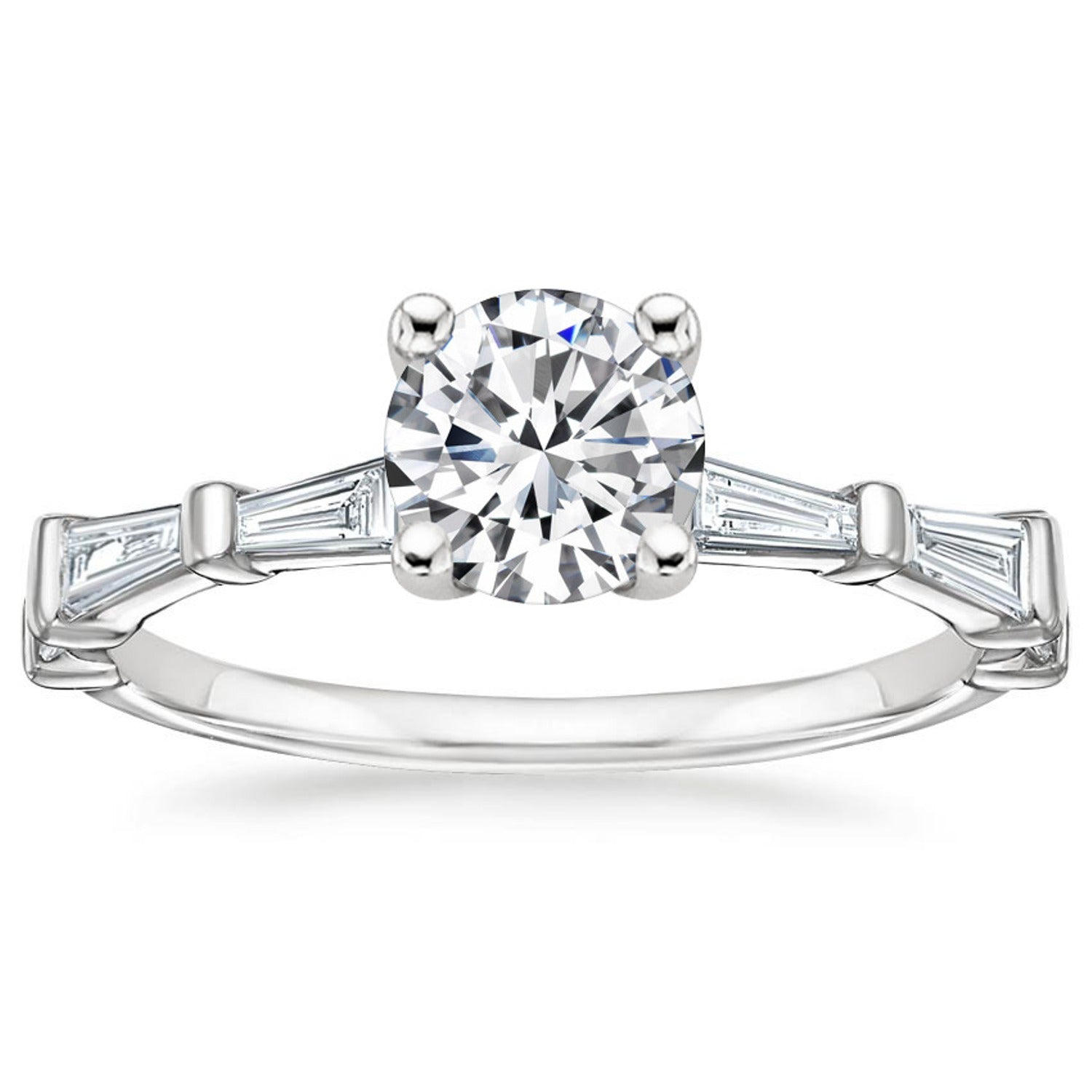 1.00 Carat Round Lab Grown Diamond Engagement Ring, Baguette Accents, Yellow Gold (Customizable)