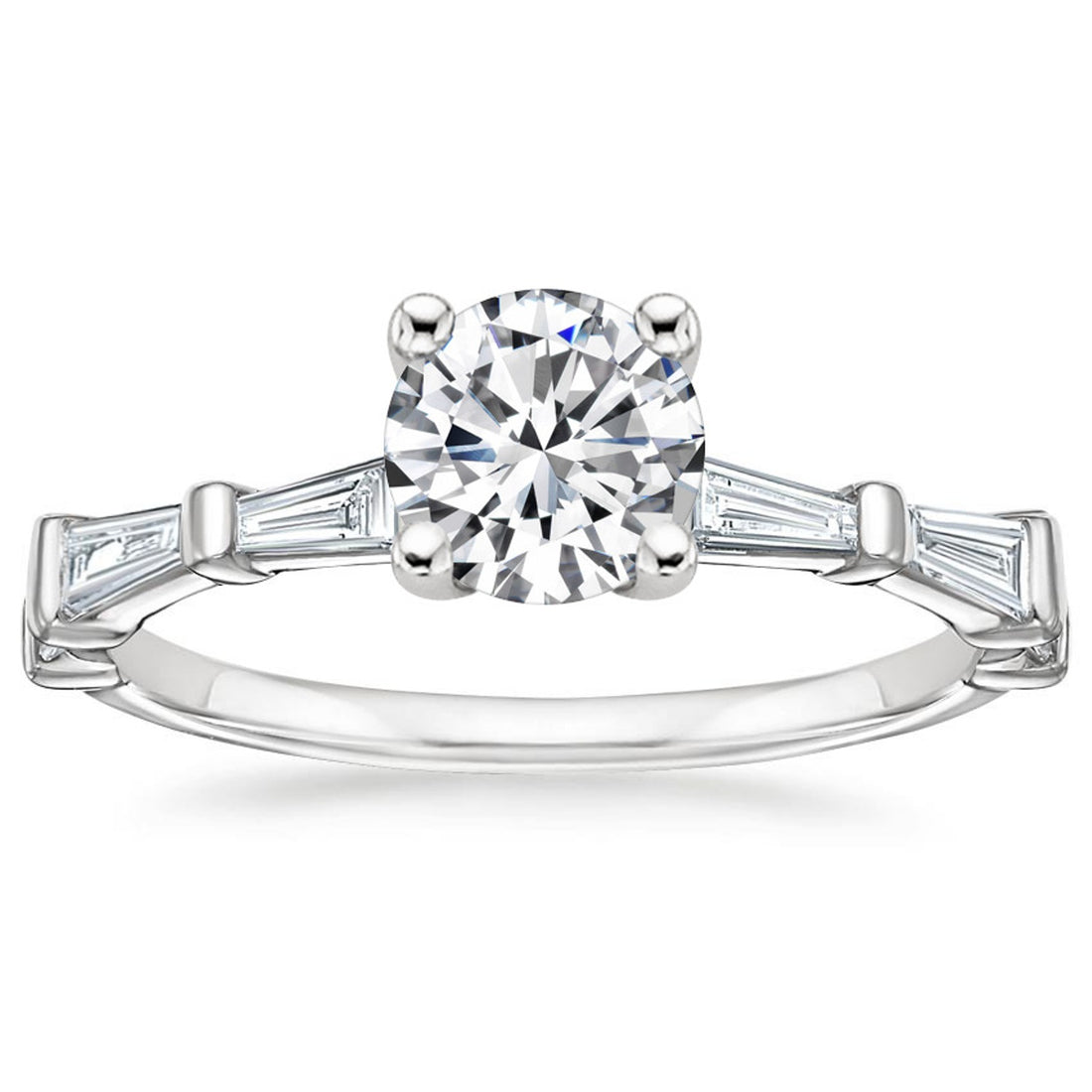 1.00 Carat Round Lab Grown Diamond Engagement Ring, Baguette Accents, Yellow Gold (Customizable)