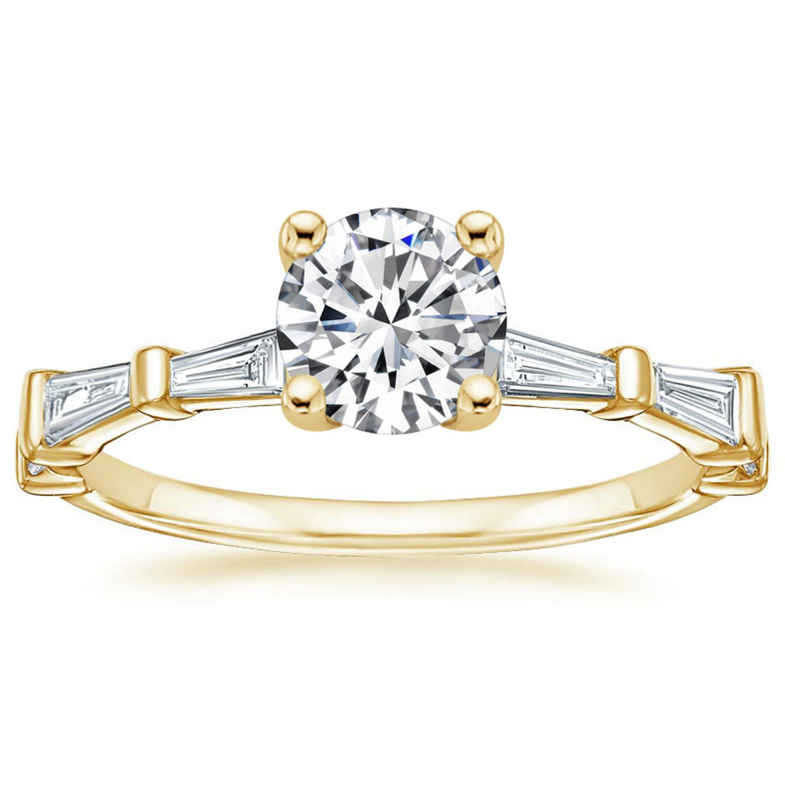 1.00 Carat Round Lab Grown Diamond Engagement Ring, Baguette Accents, Yellow Gold (Customizable)