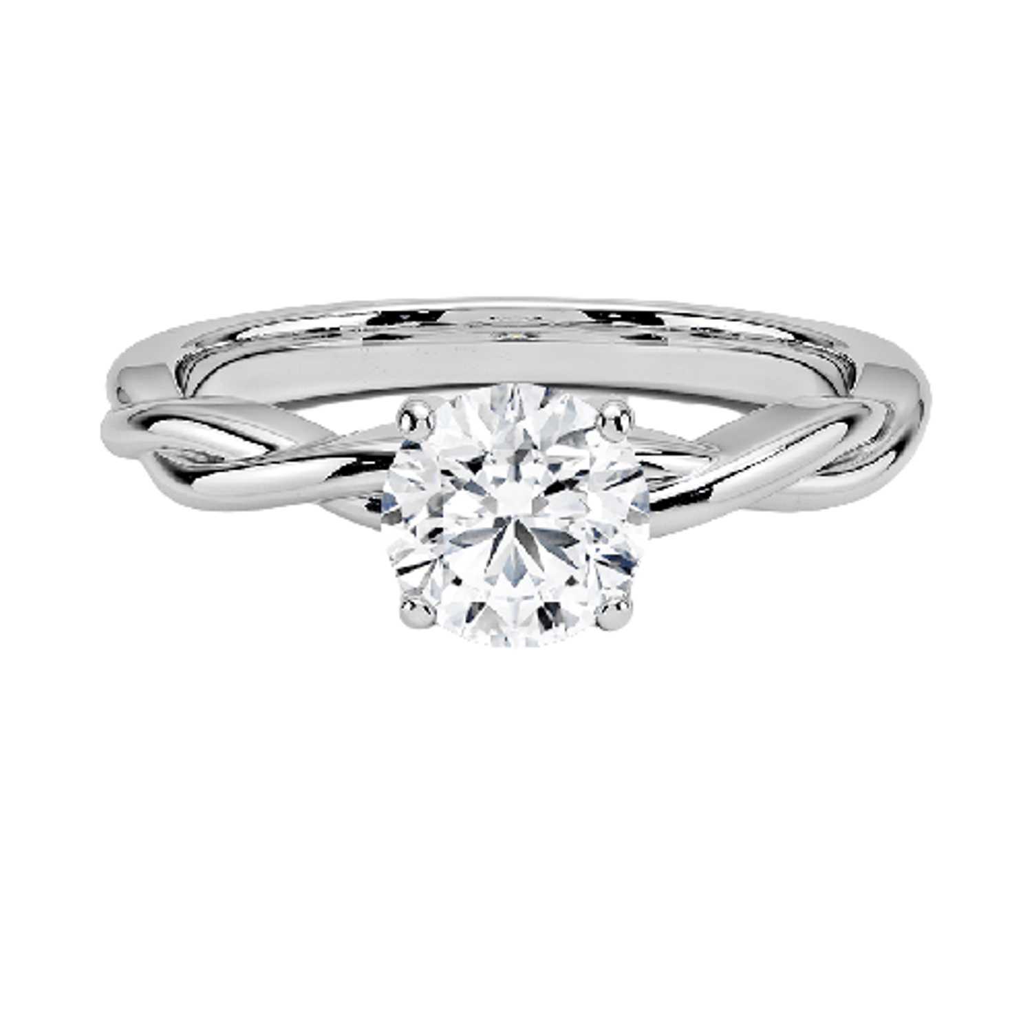 Twisted Vine Round Diamond Solitaire Ring, 4-Prong Gold Engagement Band