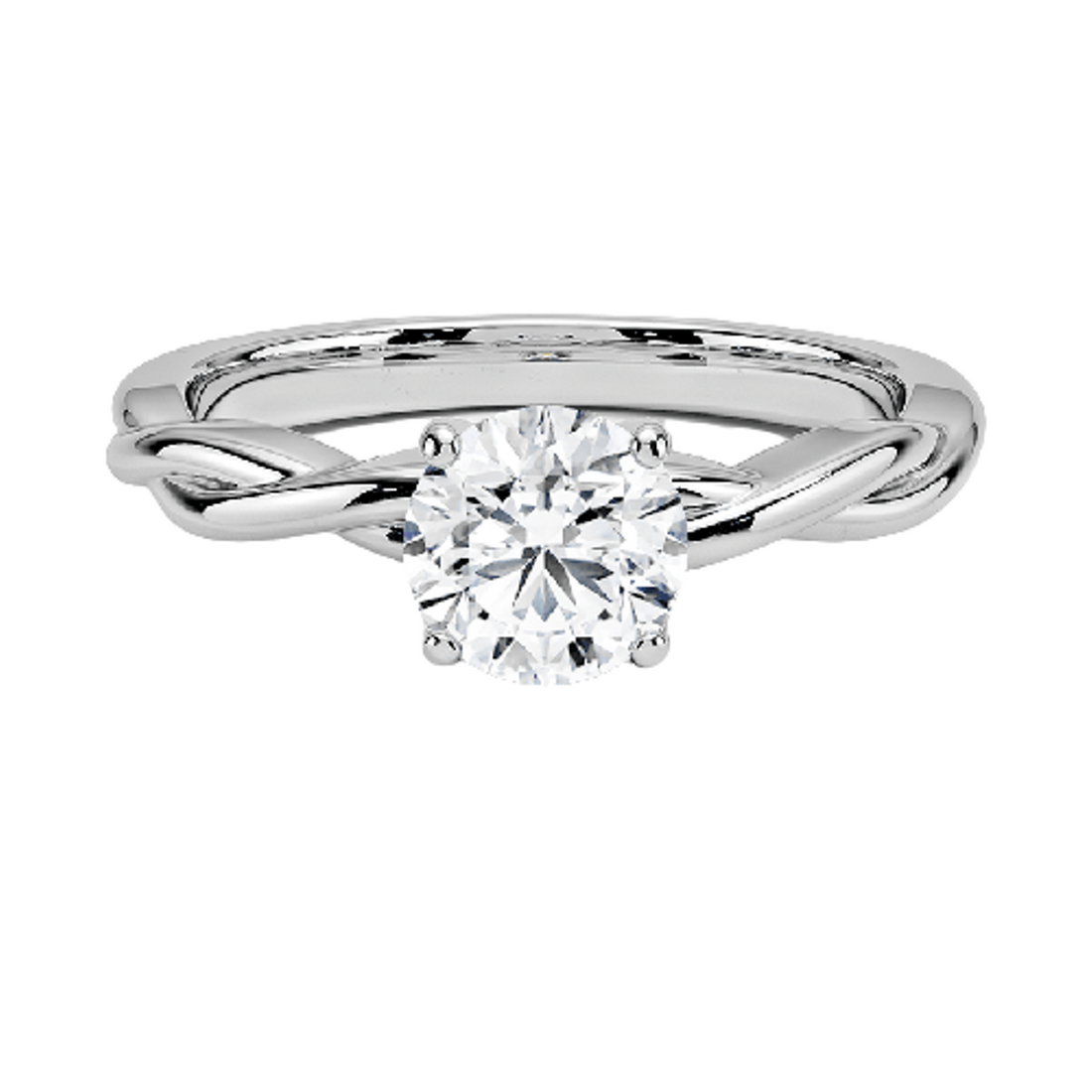 Twisted Vine Round Diamond Solitaire Ring, 4-Prong Gold Engagement Band