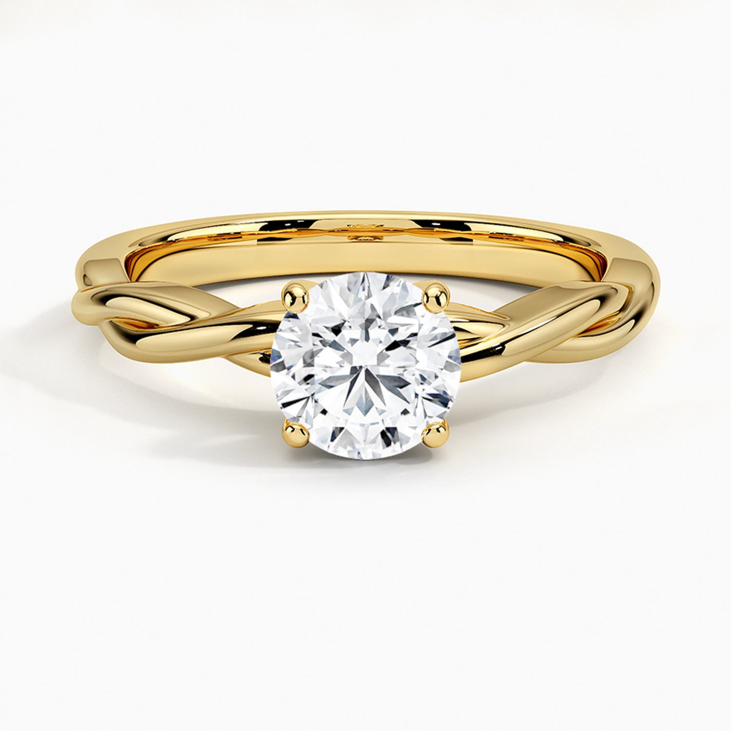 Twisted Vine Round Diamond Solitaire Ring, 4-Prong Gold Engagement Band