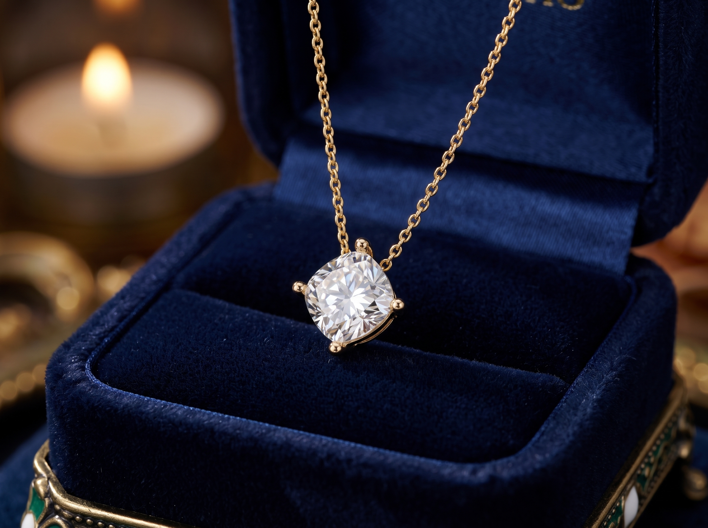 2.00 CT Cushion Cut Lab Grown Diamond Pendant, Minimalist Gold Chain Necklace