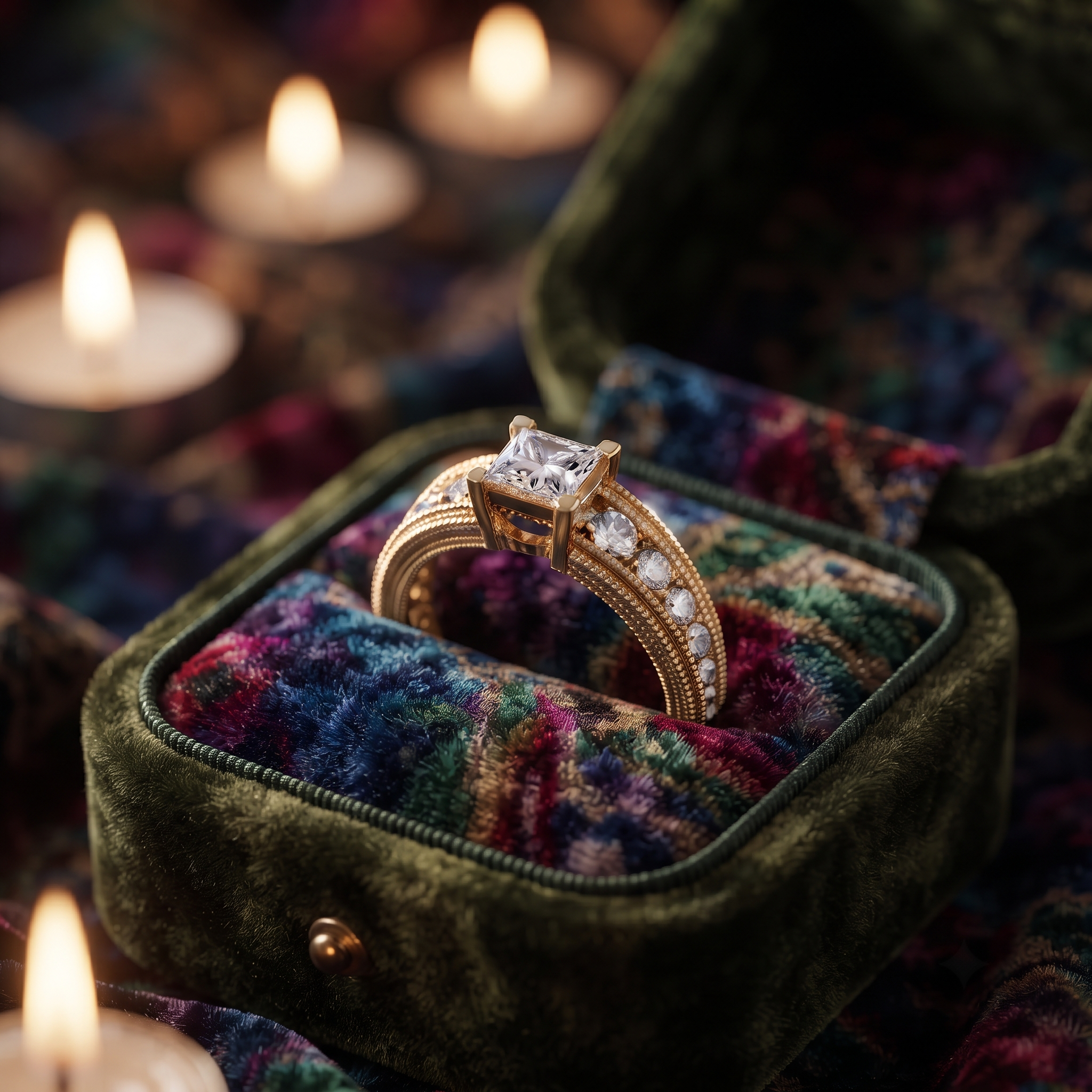 Vintage Princess Cut Engagement Ring In 10 To 18K Gold