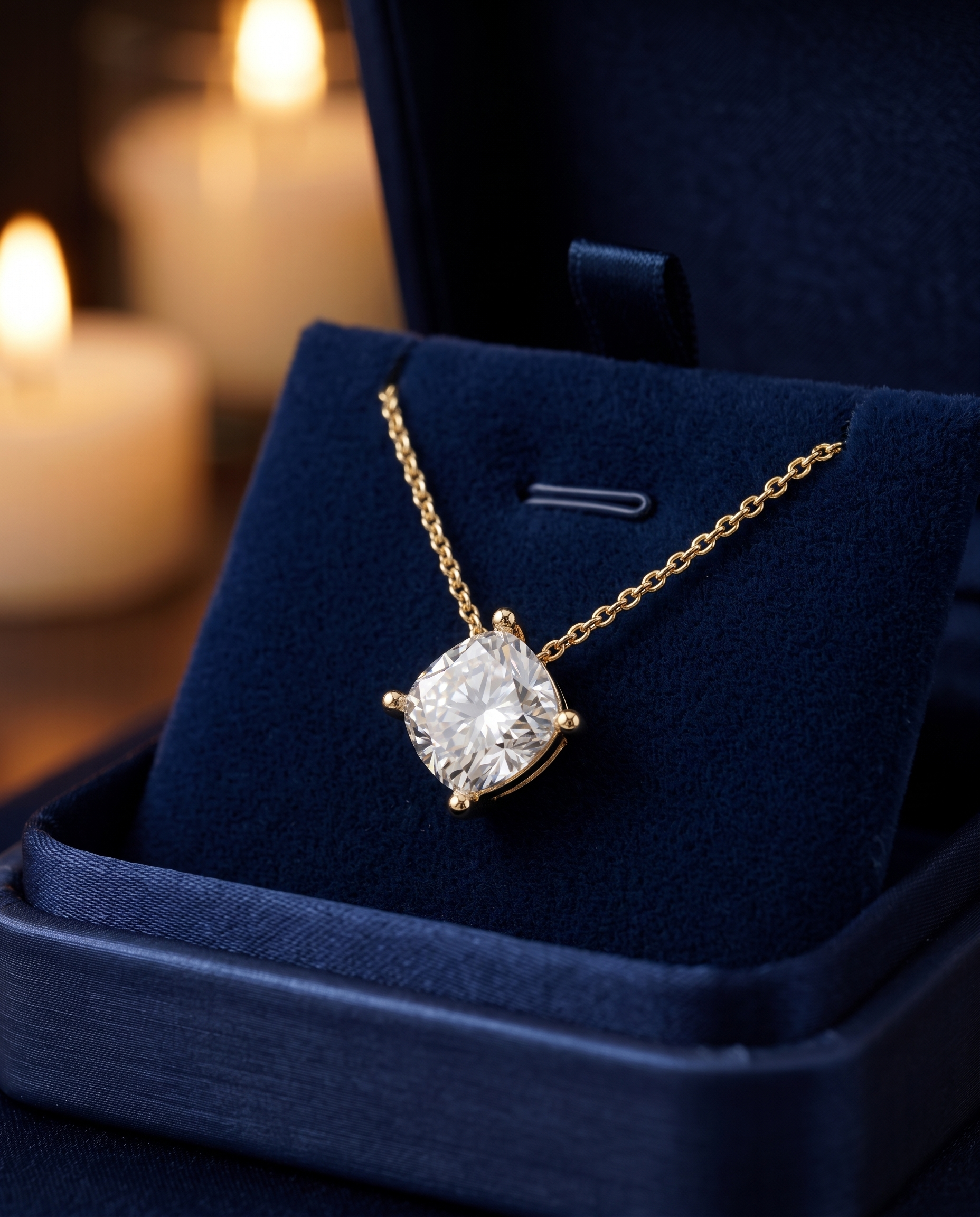 2.00 CT Cushion Cut Lab Grown Diamond Pendant, Minimalist Gold Chain Necklace