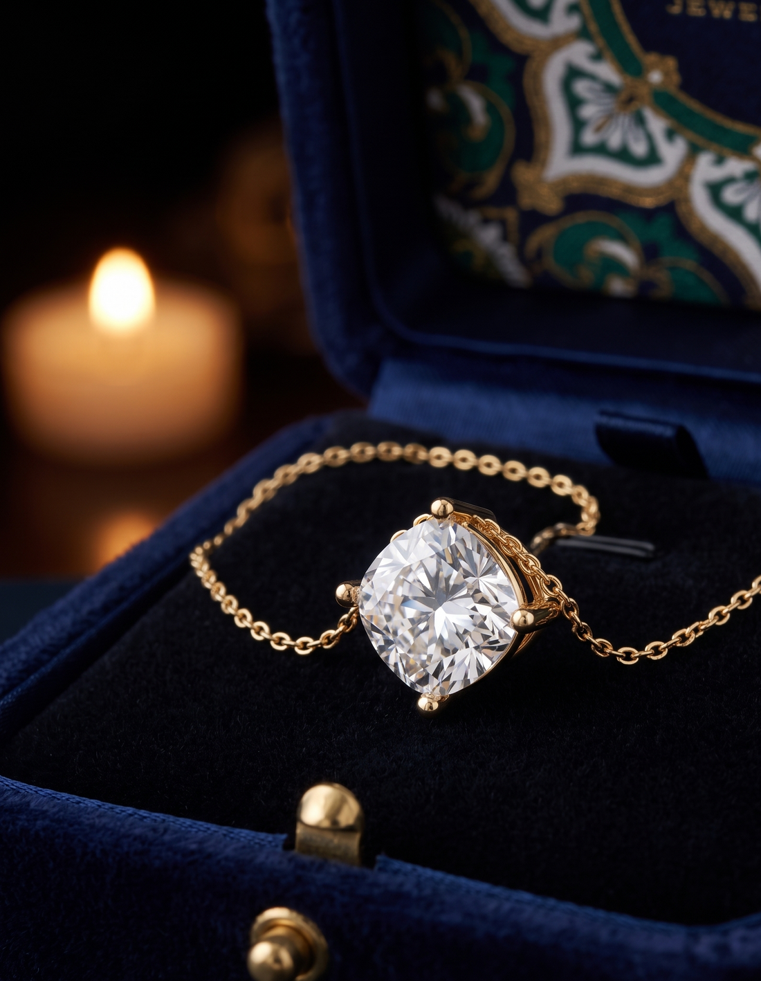 2.00 CT Cushion Cut Lab Grown Diamond Pendant, Minimalist Gold Chain Necklace