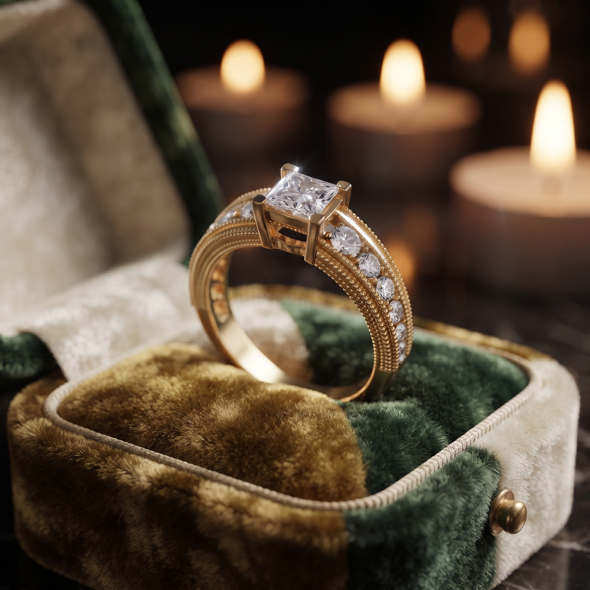 Vintage Princess Cut Engagement Ring In 10 To 18K Gold