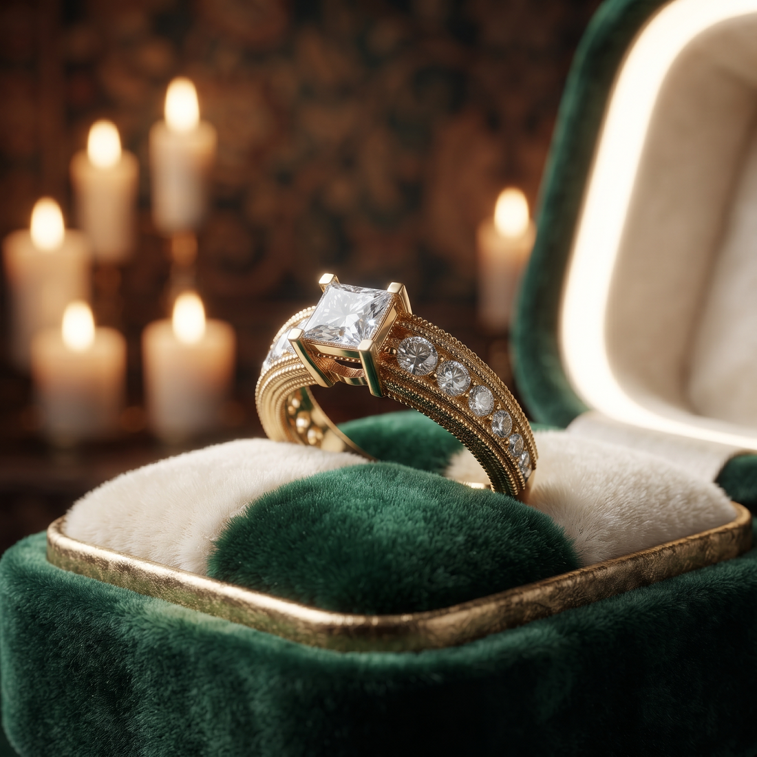 Vintage Princess Cut Engagement Ring In 10 To 18K Gold