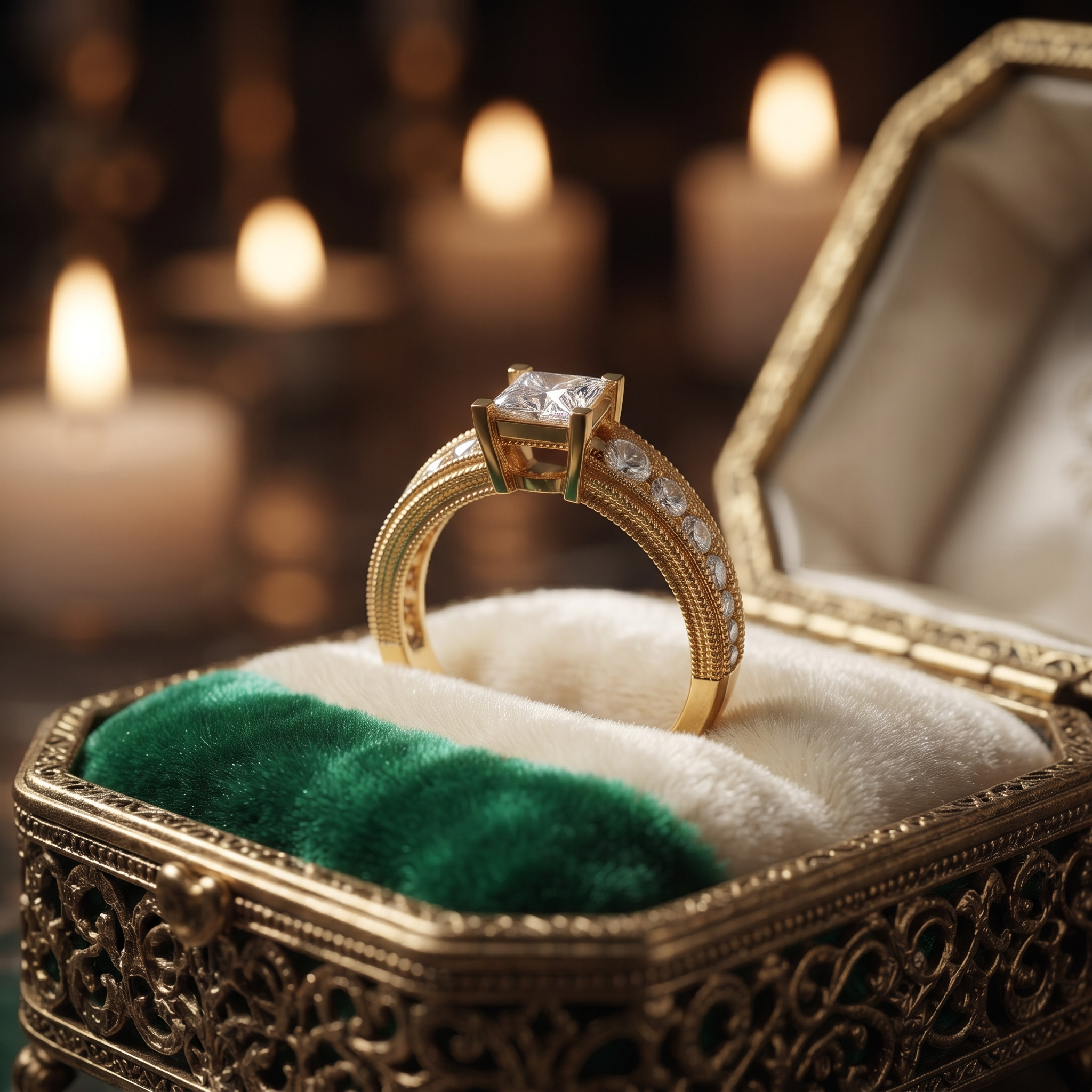 Vintage Princess Cut Engagement Ring In 10 To 18K Gold