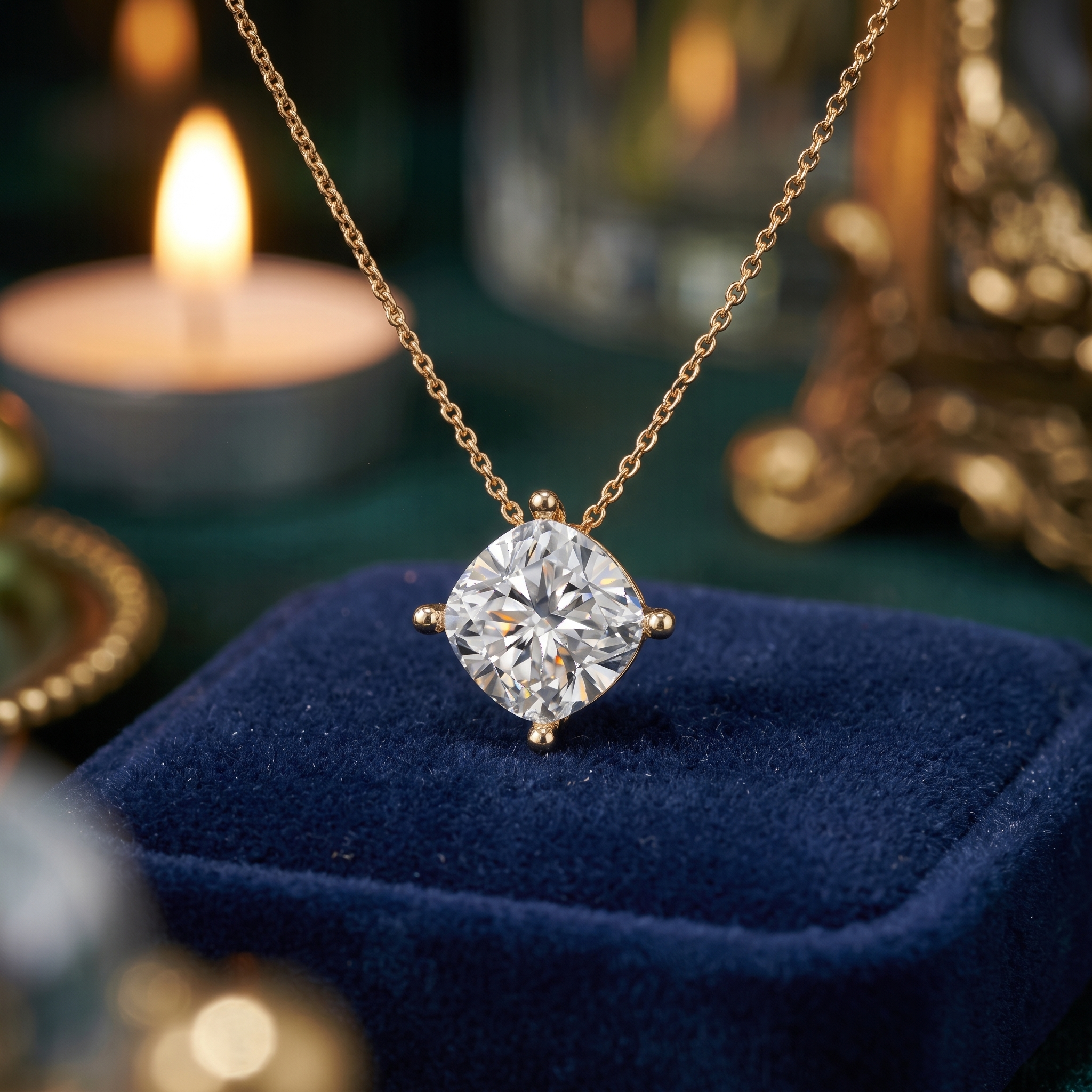 2.00 CT Cushion Cut Lab Grown Diamond Pendant, Minimalist Gold Chain Necklace