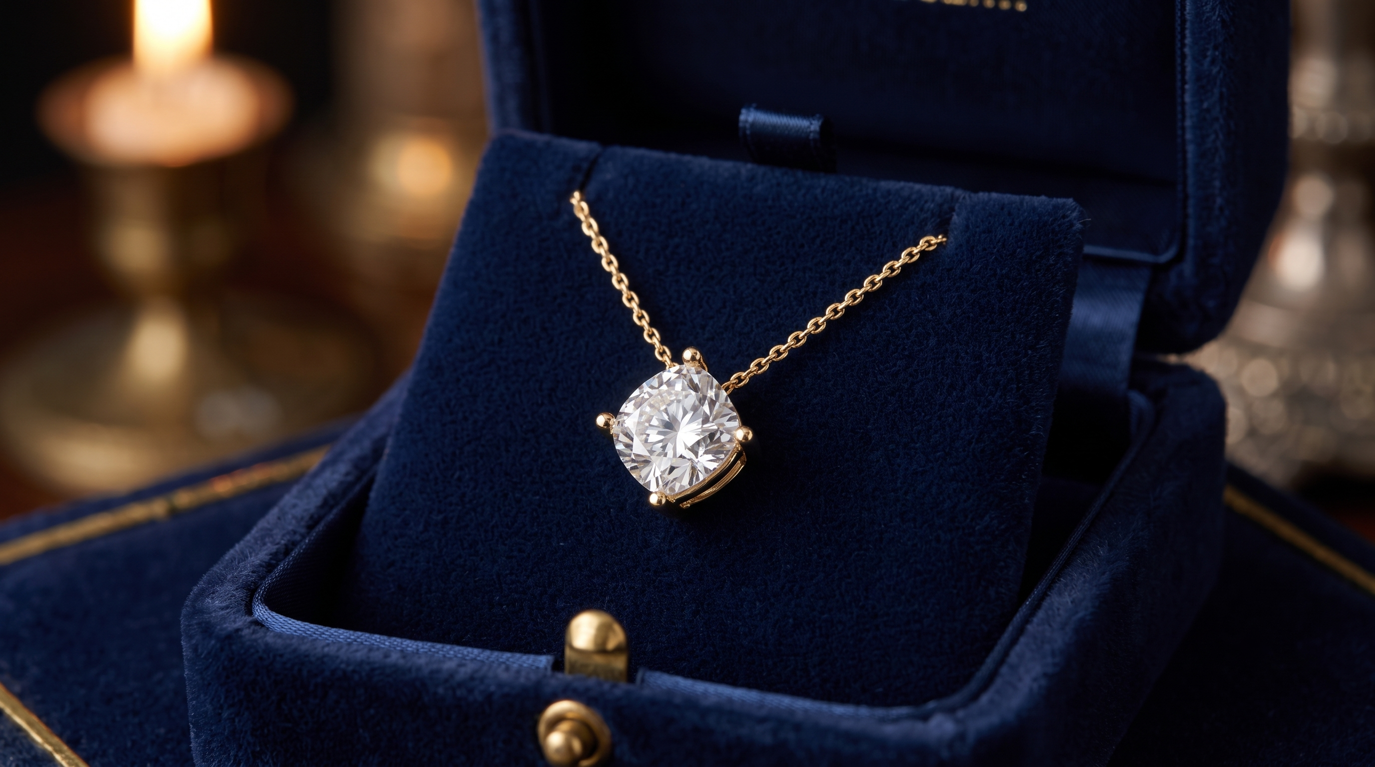 2.00 CT Cushion Cut Lab Grown Diamond Pendant, Minimalist Gold Chain Necklace