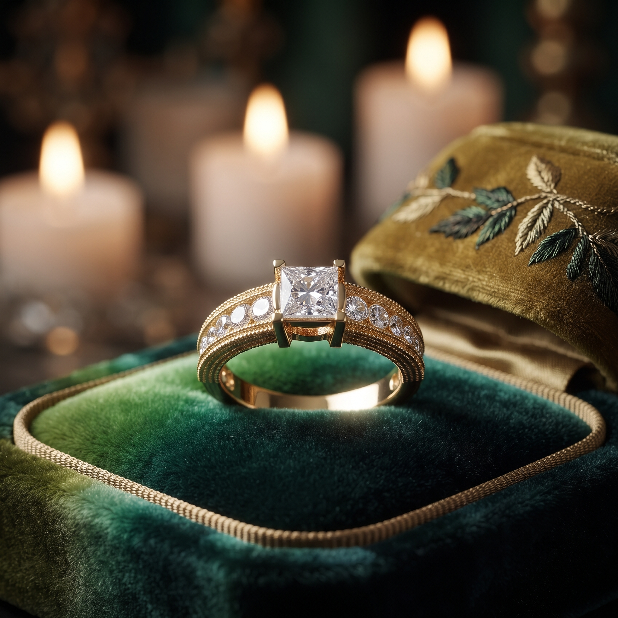 Vintage Princess Cut Engagement Ring In 10 To 18K Gold