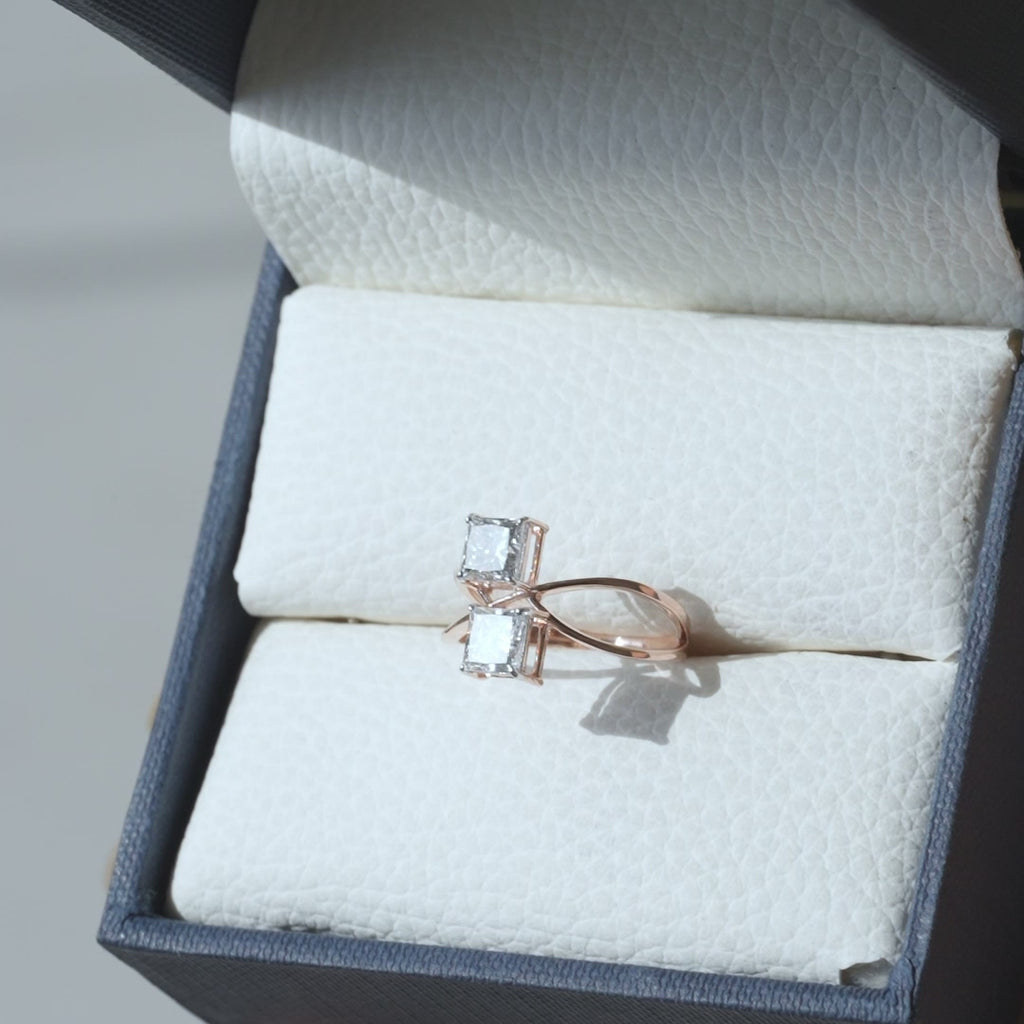 Contemporary Two-Stone Princess Cut Bypass Ring