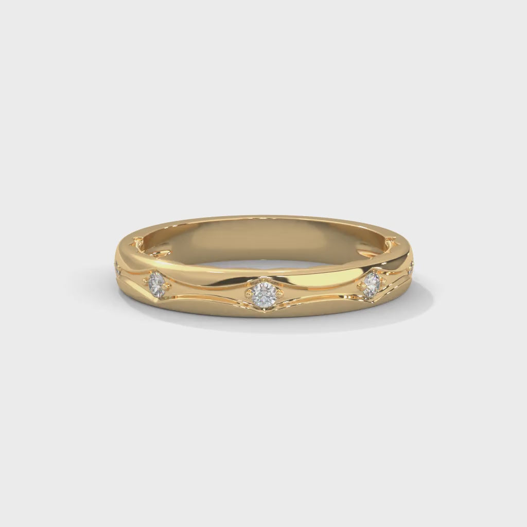 Vintage Diamond Band, Unique Art Deco Band, Minimalist Stackable Ring, Women Jewelry