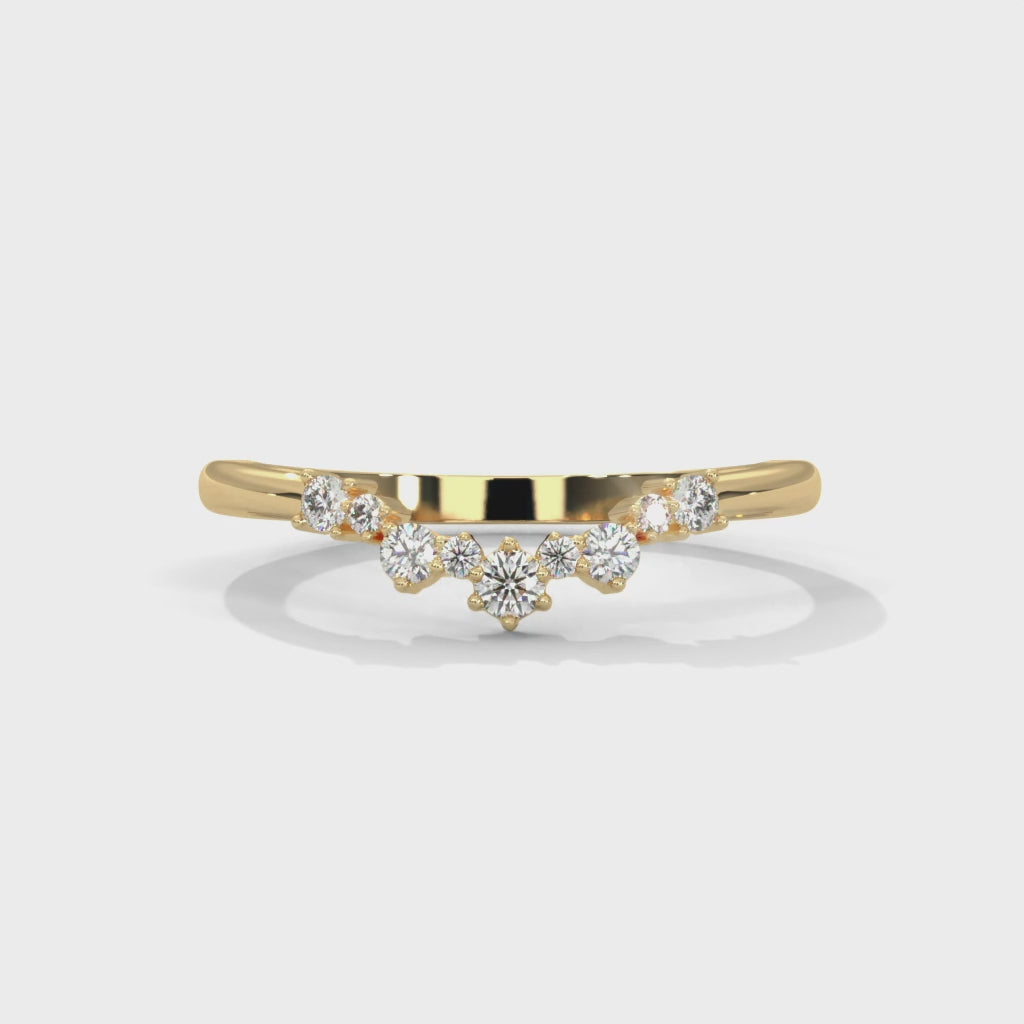 Curved Diamond Wedding Band | V Shape Stacking Ring | Contour Matching Band