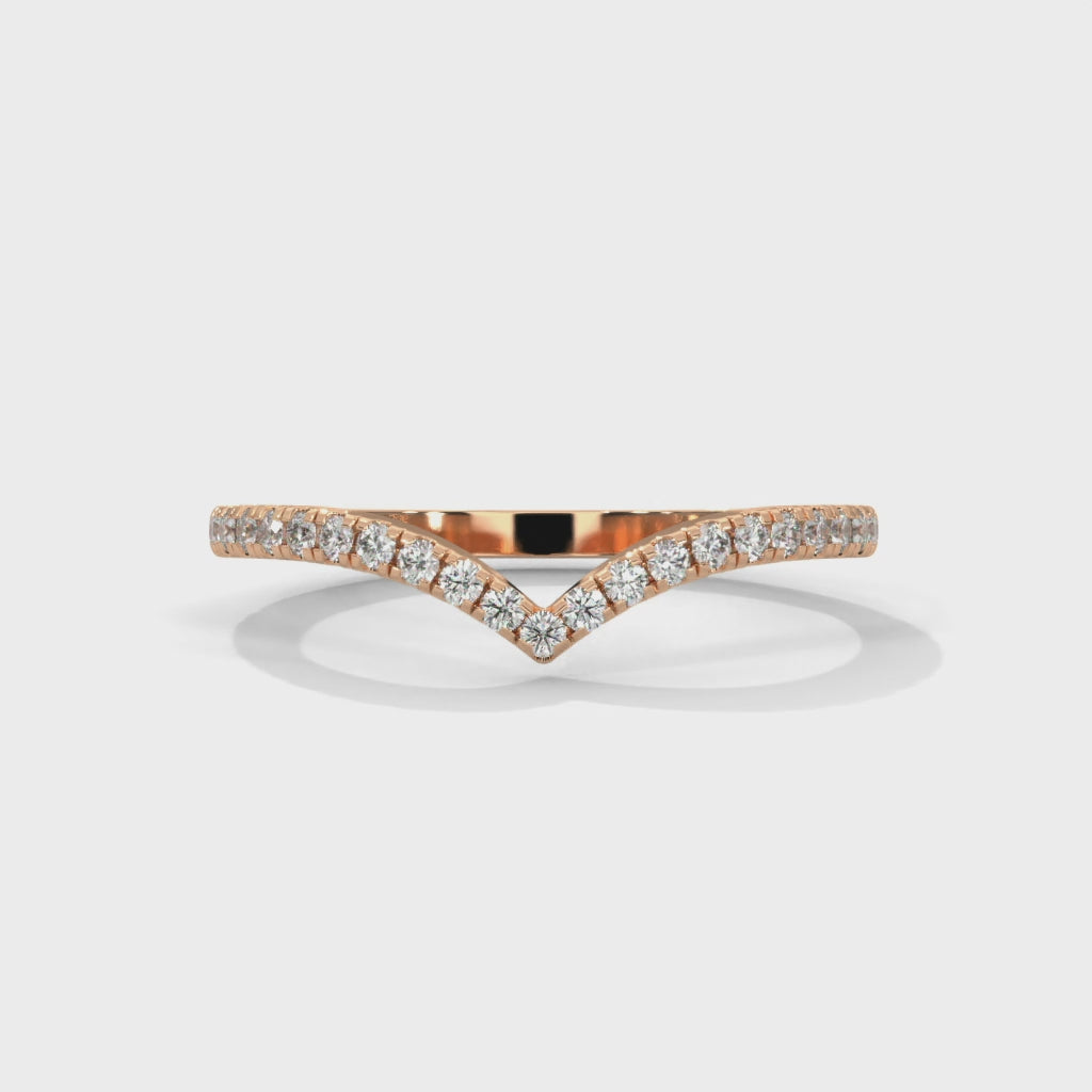Diamond V Shape Ring, Curved Wedding Band, Pave Set Diamonds, Stacking Chevron Ring