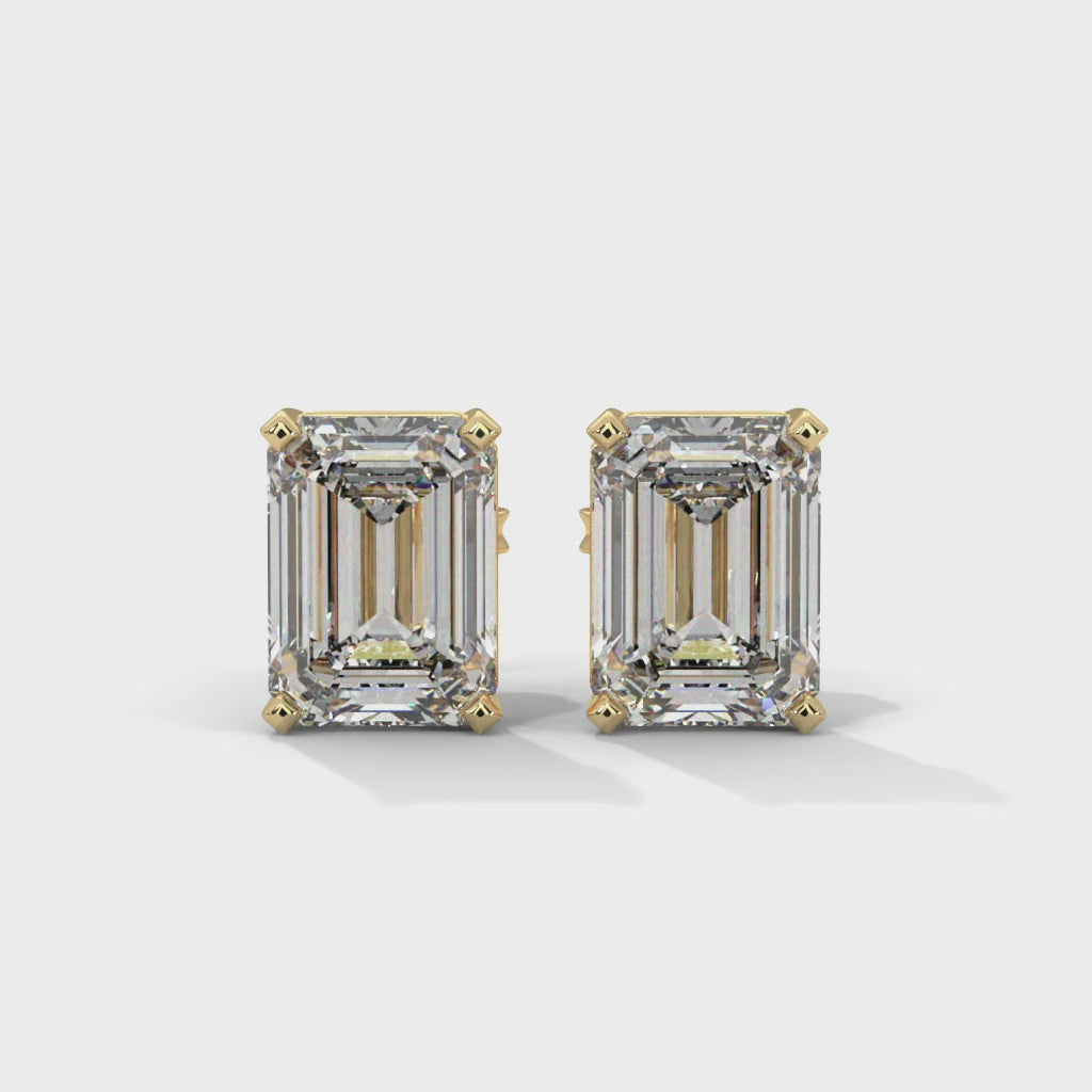 Emerald Cut Lab Diamond Stud Earrings, Solid 9K/14K Gold, Classic Everyday